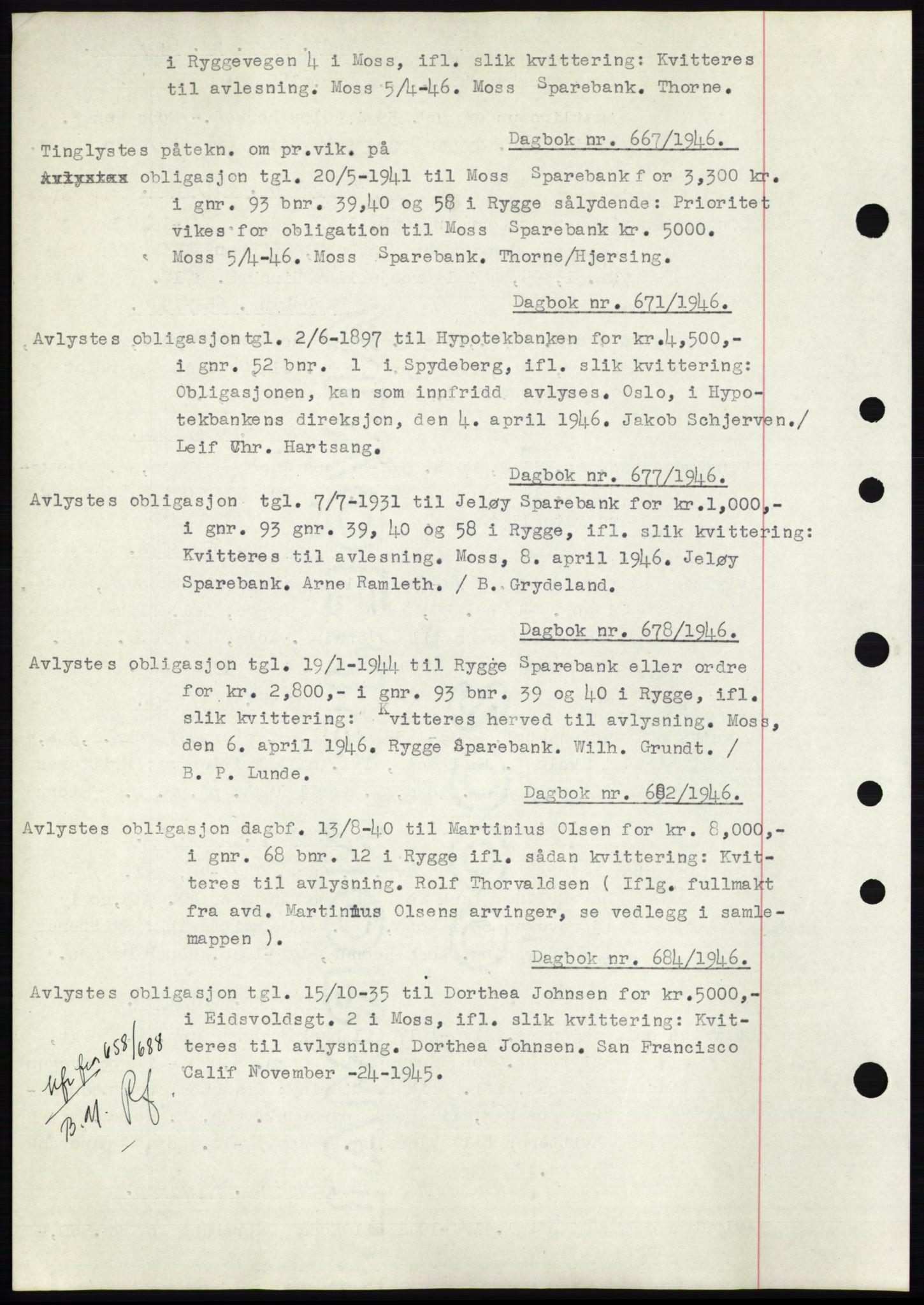 Moss sorenskriveri, SAO/A-10168: Pantebok nr. C10, 1938-1950, Dagboknr: 667/1946