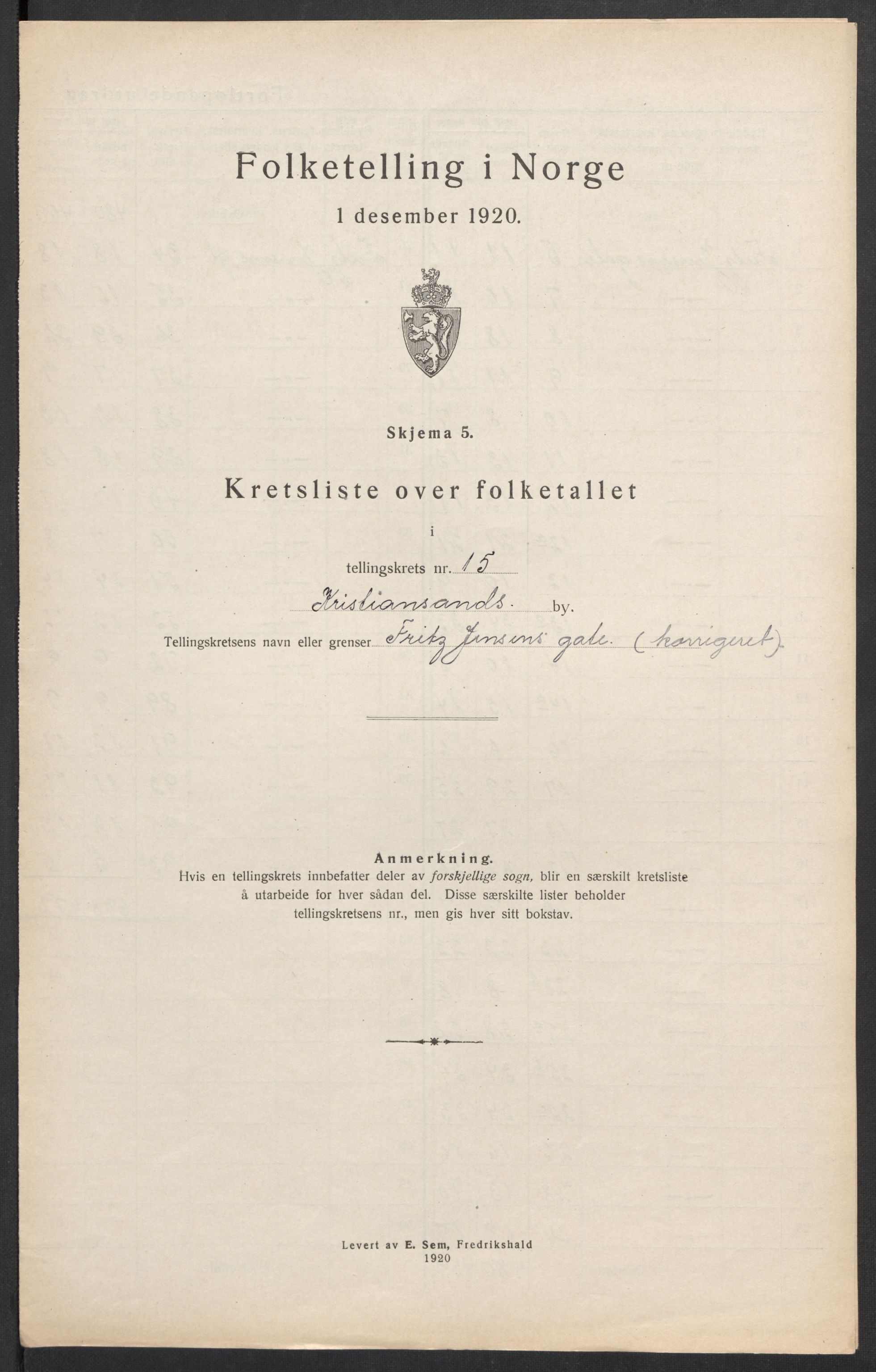 SAK, Folketelling 1920 for 1001 Kristiansand kjøpstad, 1920, s. 131