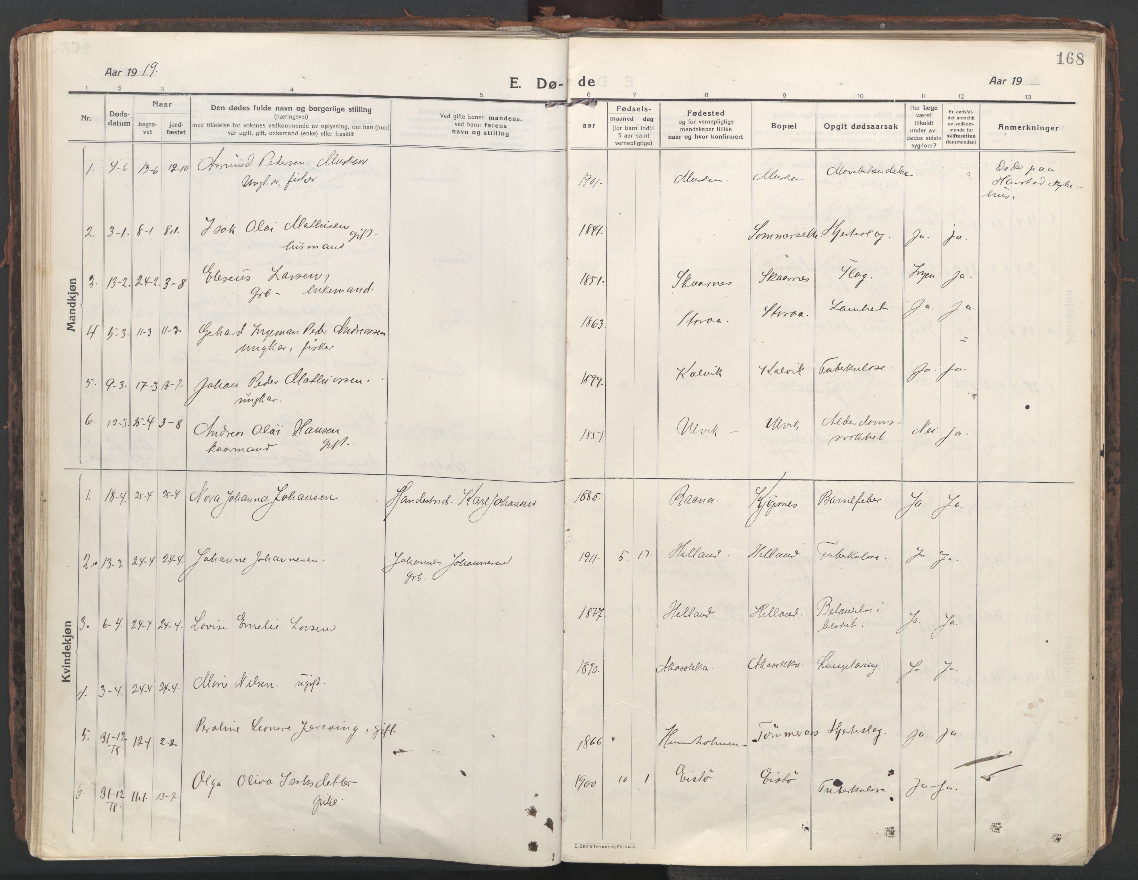 Ministerialprotokoller, klokkerbøker og fødselsregistre - Nordland, AV/SAT-A-1459/861/L0872: Ministerialbok nr. 861A07, 1915-1924, s. 168