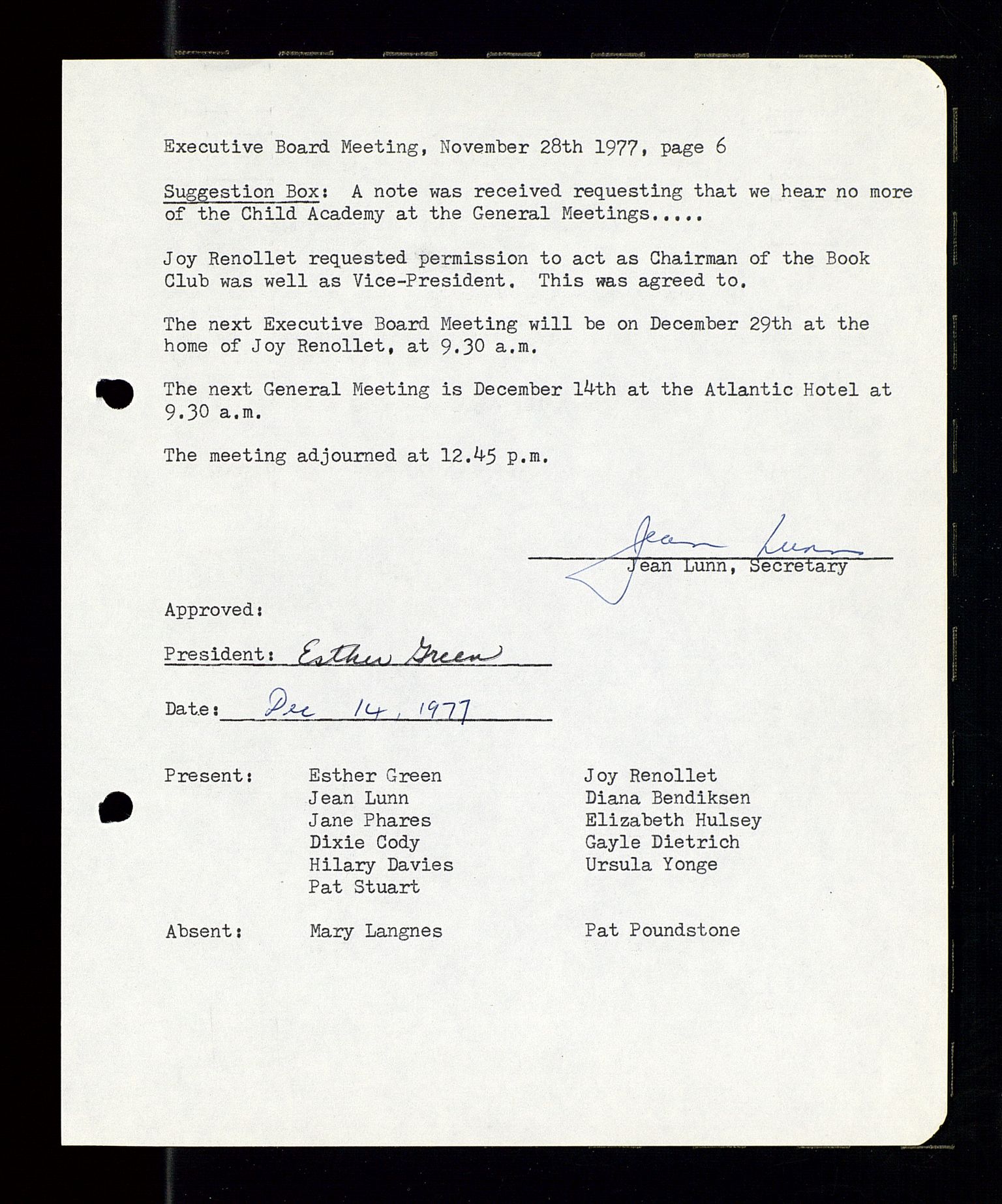 PA 1547 - Petroleum Wives Club, AV/SAST-A-101974/A/Aa/L0001: Board and General Meeting, 1970-1983