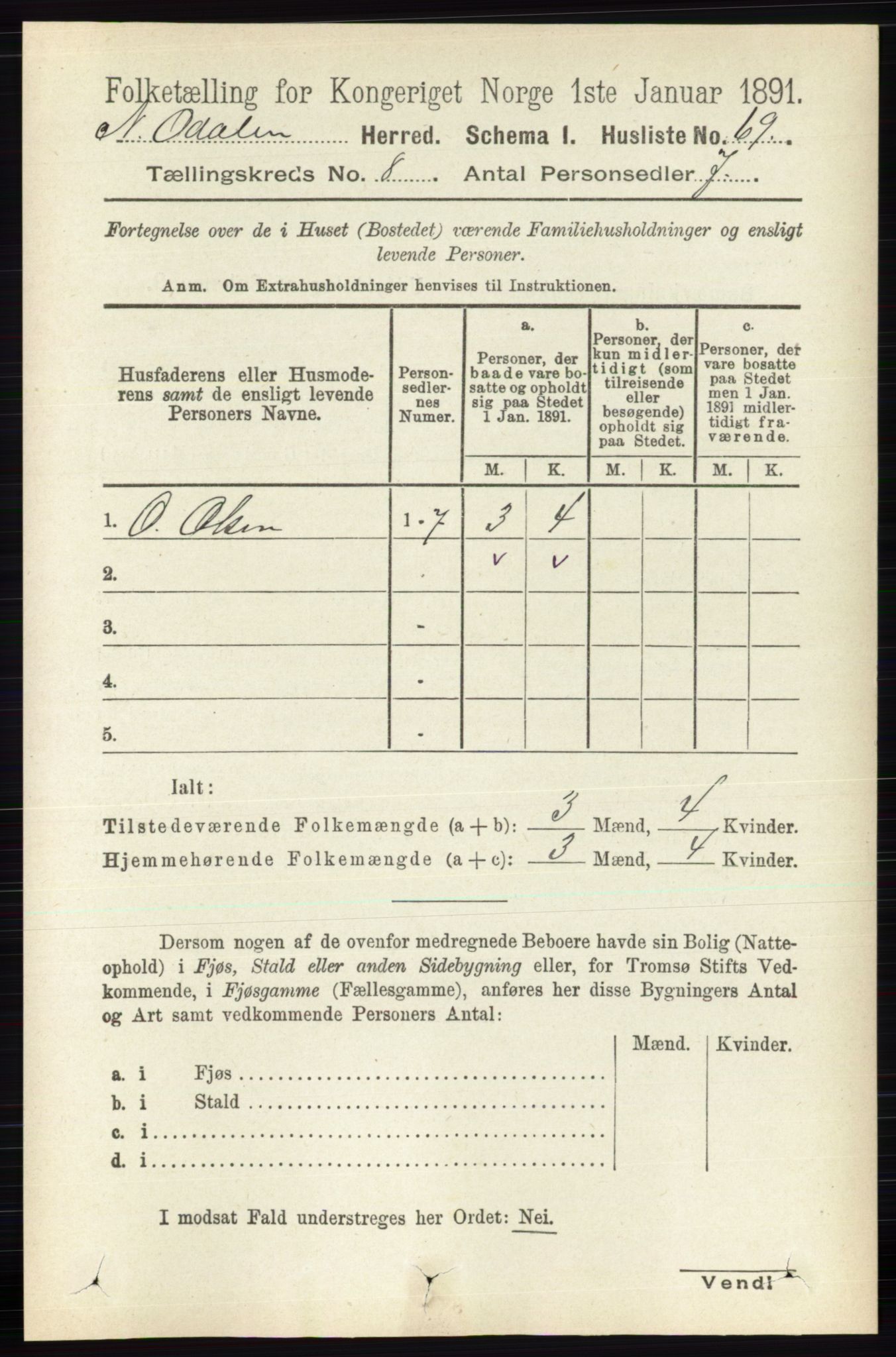 RA, Folketelling 1891 for 0418 Nord-Odal herred, 1891, s. 3254