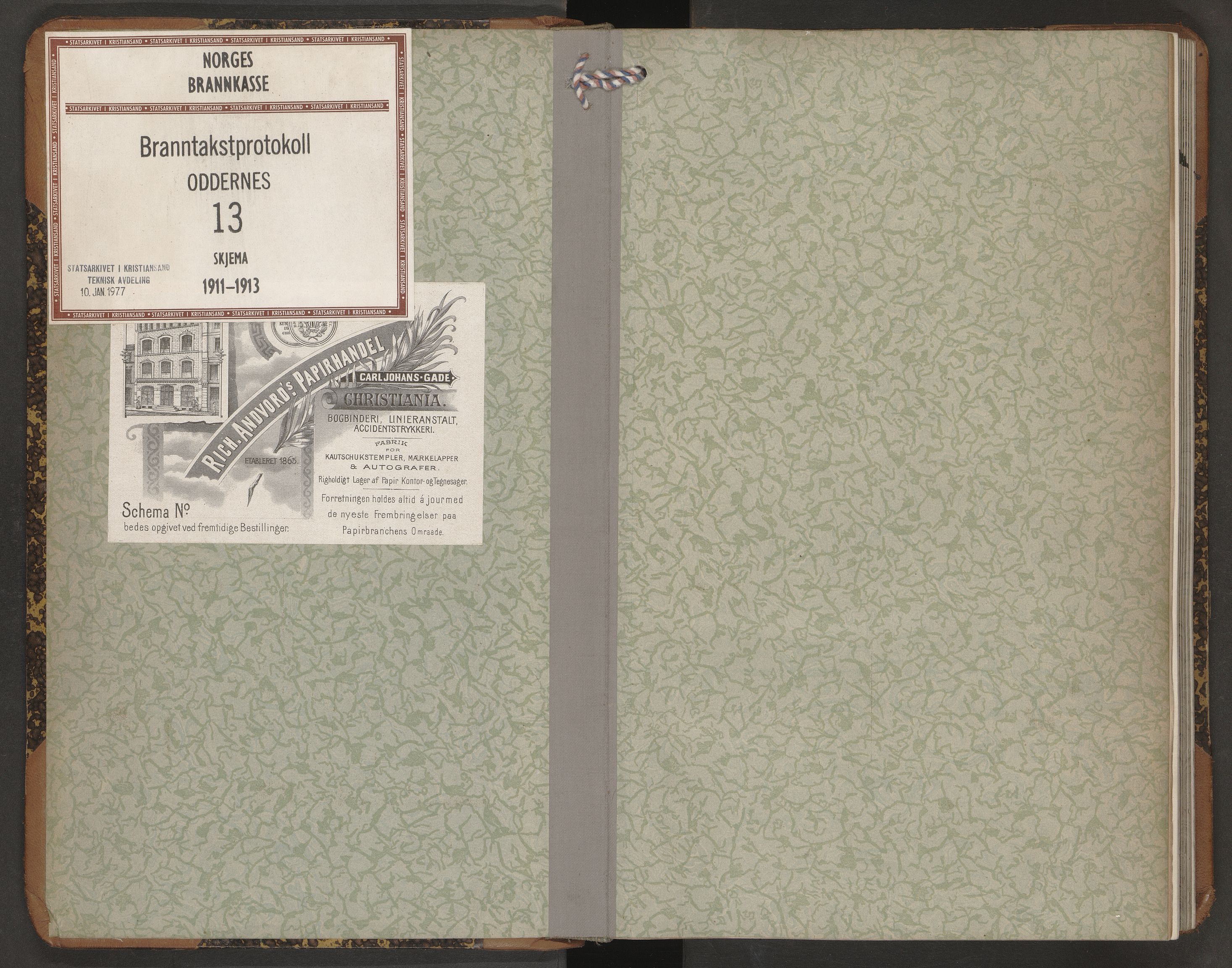 Norges Brannkasse Oddernes, SAK/2241-0042/F/Fa/L0013: Branntakstprotokoll nr. 13, 1911-1913