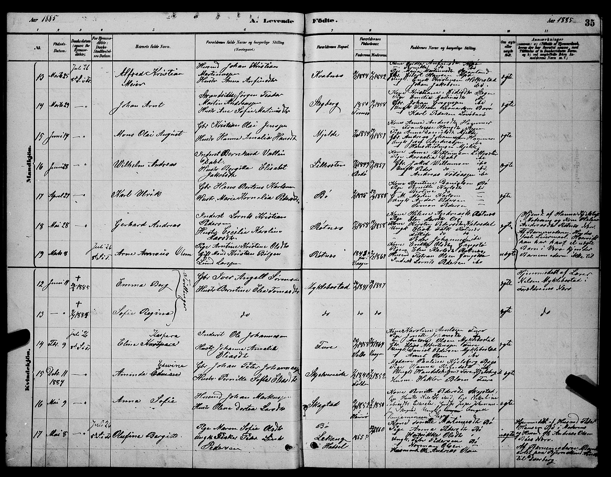 Ministerialprotokoller, klokkerbøker og fødselsregistre - Nordland, AV/SAT-A-1459/855/L0816: Klokkerbok nr. 855C05, 1879-1894, s. 35