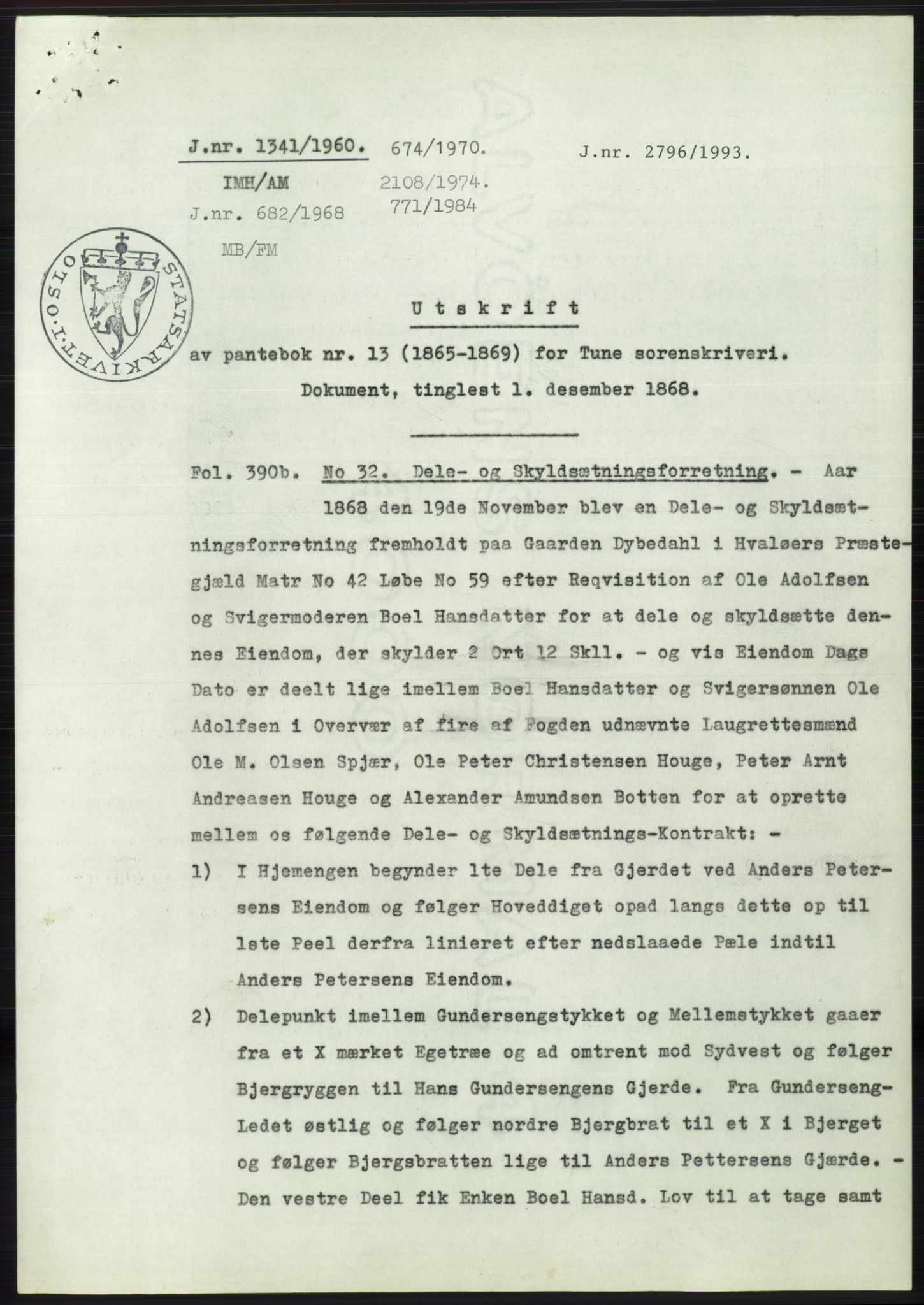 Statsarkivet i Oslo, SAO/A-10621/Z/Zd/L0012: Avskrifter, j.nr 802-1722/1960, 1960, s. 287