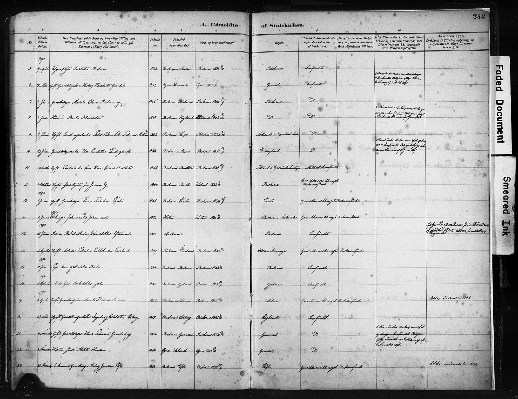 Helleland sokneprestkontor, SAST/A-101810: Ministerialbok nr. A 9, 1887-1908, s. 243