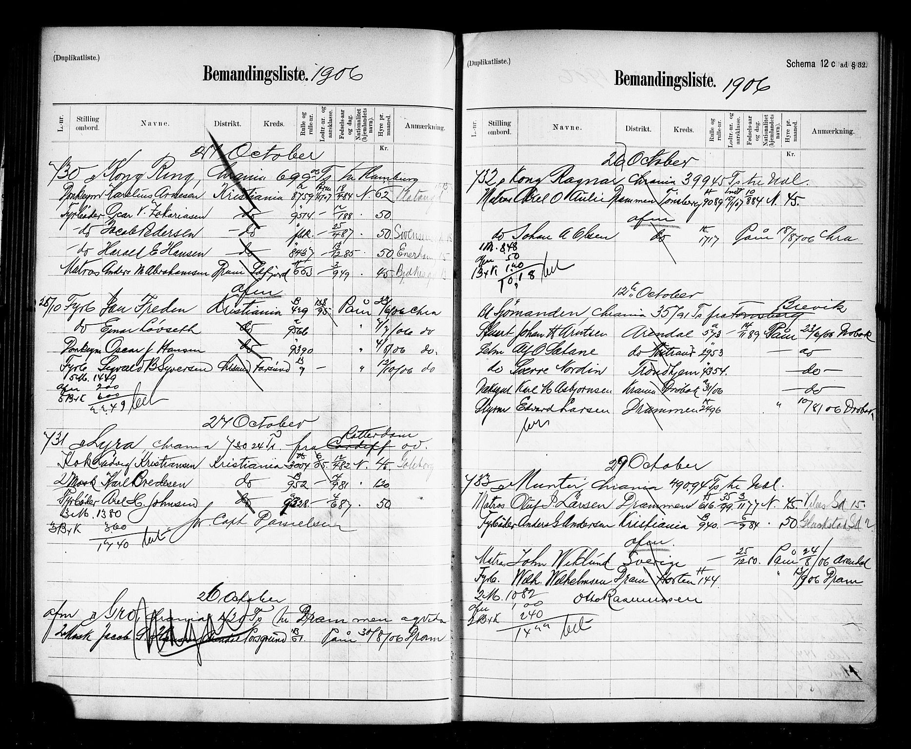 Oslo mønstringskontor, AV/SAO-A-10569g/G/Ga/L0010: Mønstringsjournal, 1906-1907