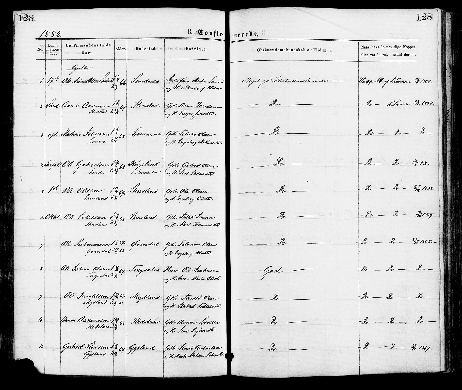Hægebostad sokneprestkontor, SAK/1111-0024/F/Fa/Faa/L0005: Ministerialbok nr. A 5, 1864-1886, s. 128