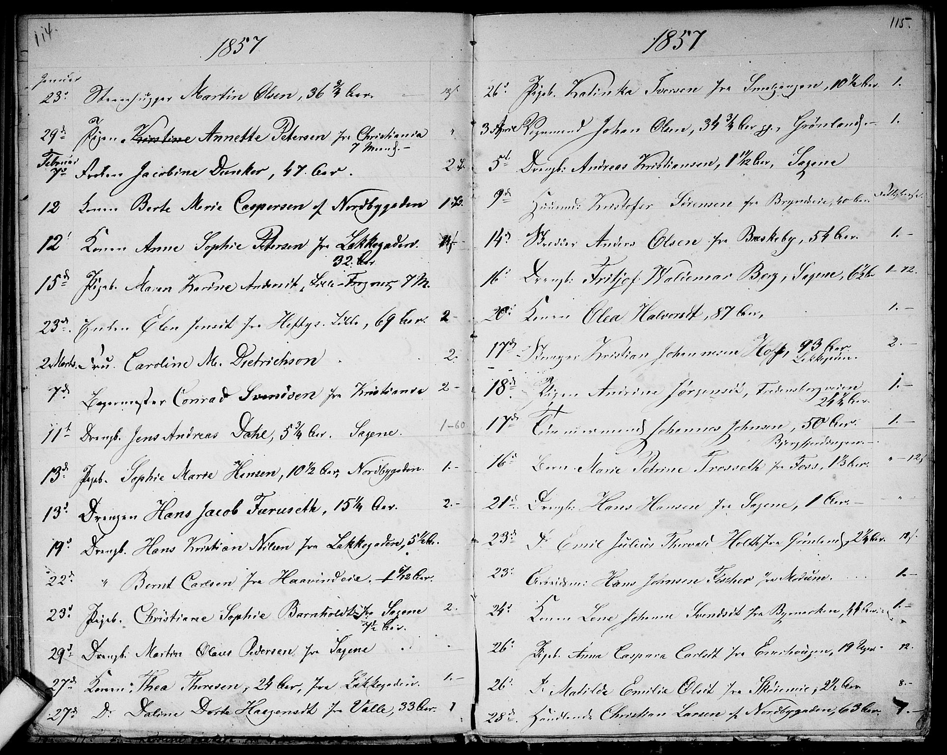 Aker prestekontor kirkebøker, SAO/A-10861/G/L0012: Klokkerbok nr. 12, 1846-1860, s. 114-115
