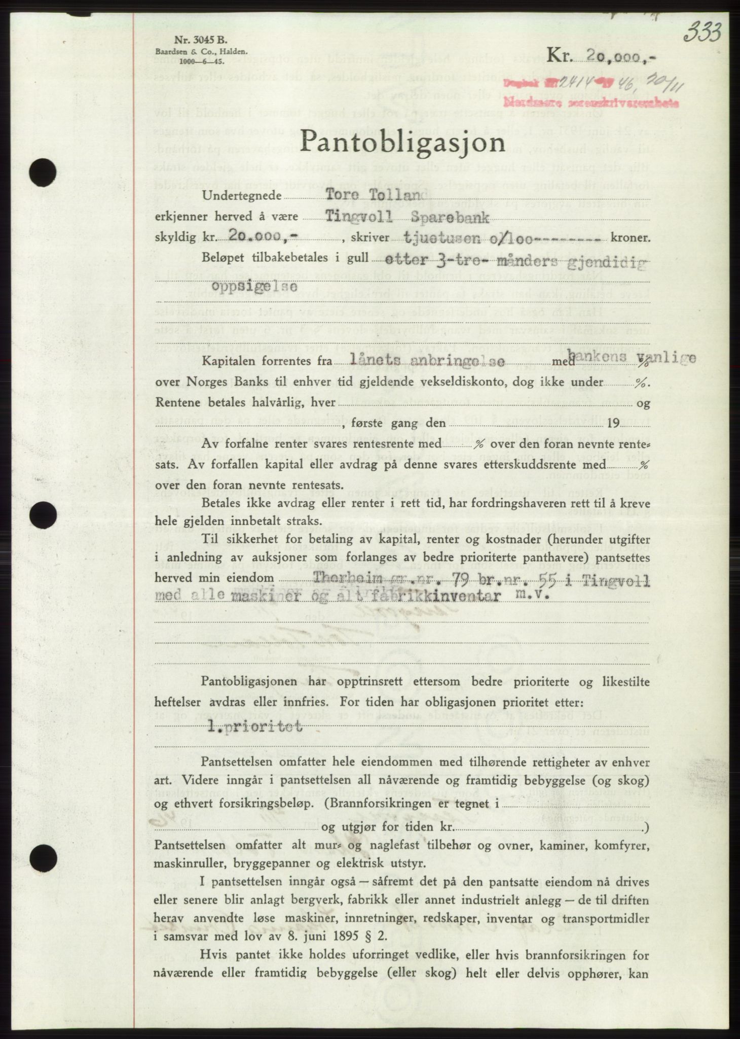 Nordmøre sorenskriveri, SAT/A-4132/1/2/2Ca: Pantebok nr. B95, 1946-1947, Dagboknr: 2414/1946