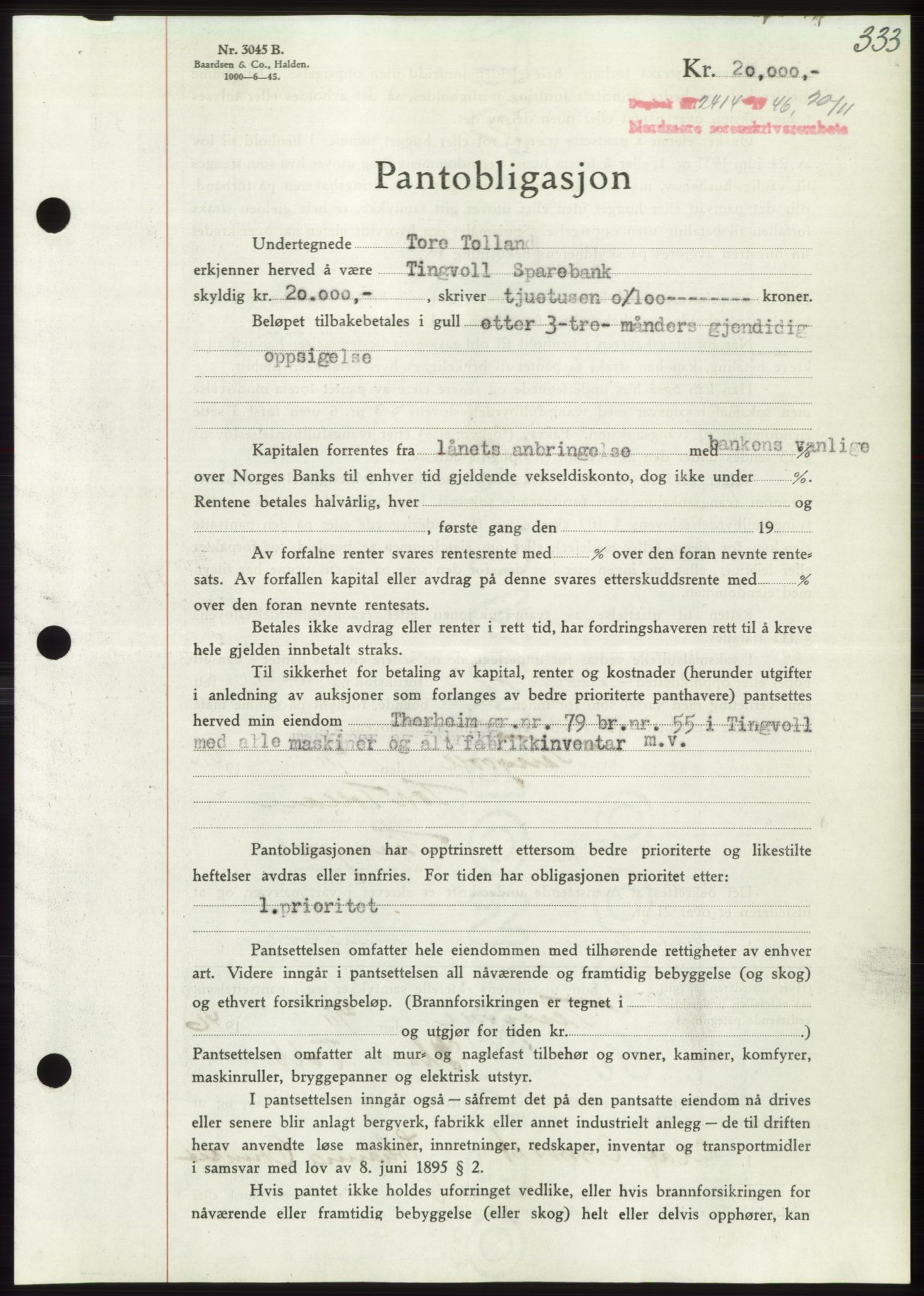 Nordmøre sorenskriveri, AV/SAT-A-4132/1/2/2Ca: Pantebok nr. B95, 1946-1947, Dagboknr: 2414/1946