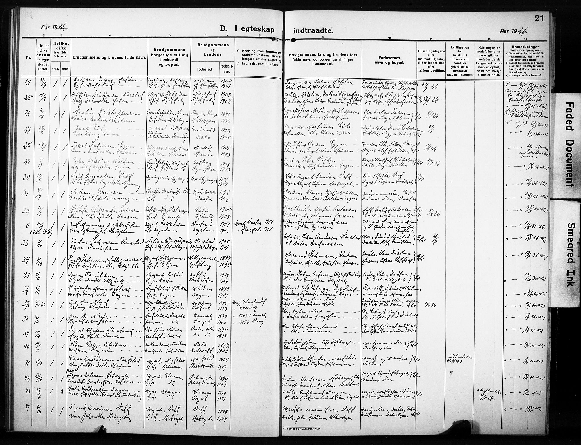 Elverum prestekontor, SAH/PREST-044/H/Ha/Hab/L0014: Klokkerbok nr. 14, 1922-1933, s. 21