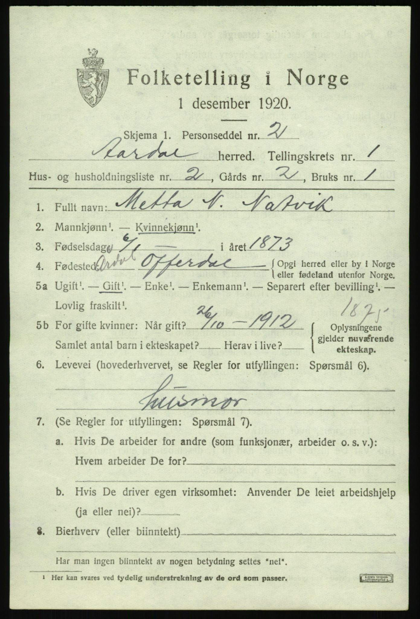 SAB, Folketelling 1920 for 1424 Årdal herred, 1920, s. 515