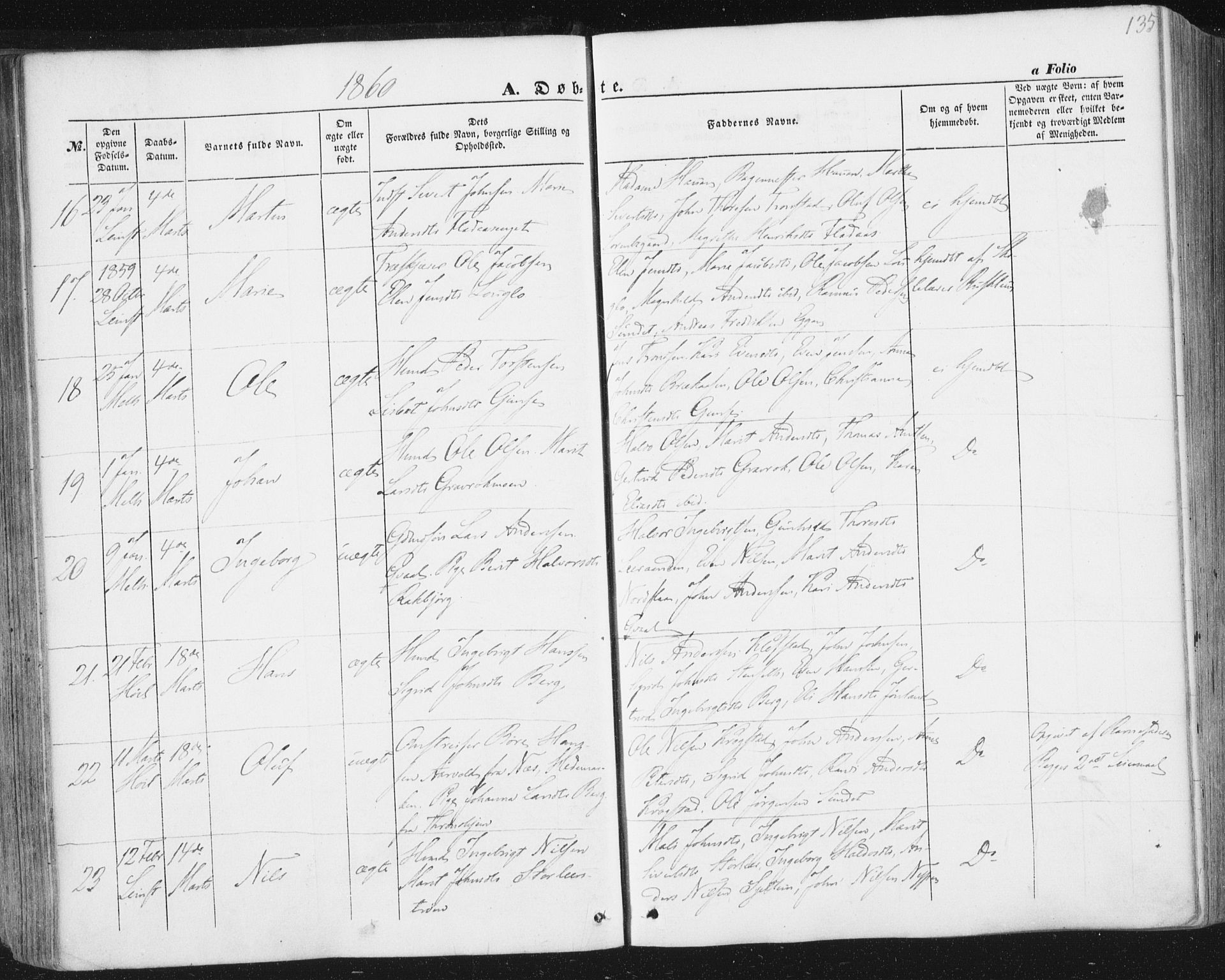 Ministerialprotokoller, klokkerbøker og fødselsregistre - Sør-Trøndelag, SAT/A-1456/691/L1076: Ministerialbok nr. 691A08, 1852-1861, s. 135