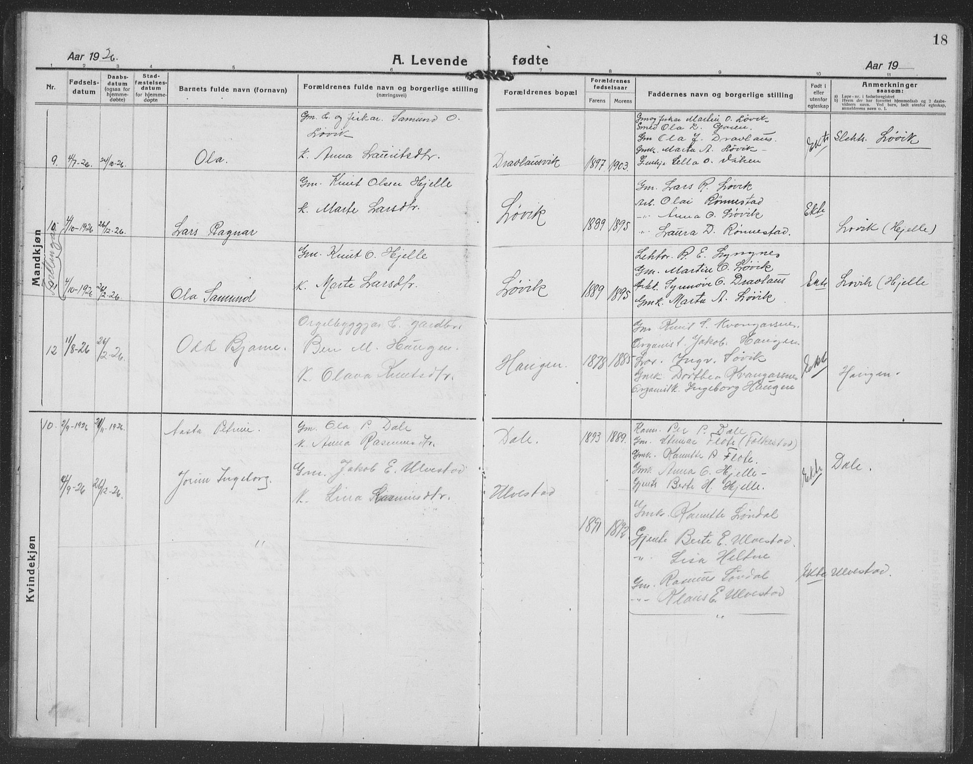 Ministerialprotokoller, klokkerbøker og fødselsregistre - Møre og Romsdal, AV/SAT-A-1454/512/L0170: Klokkerbok nr. 512C02, 1921-1938, s. 18