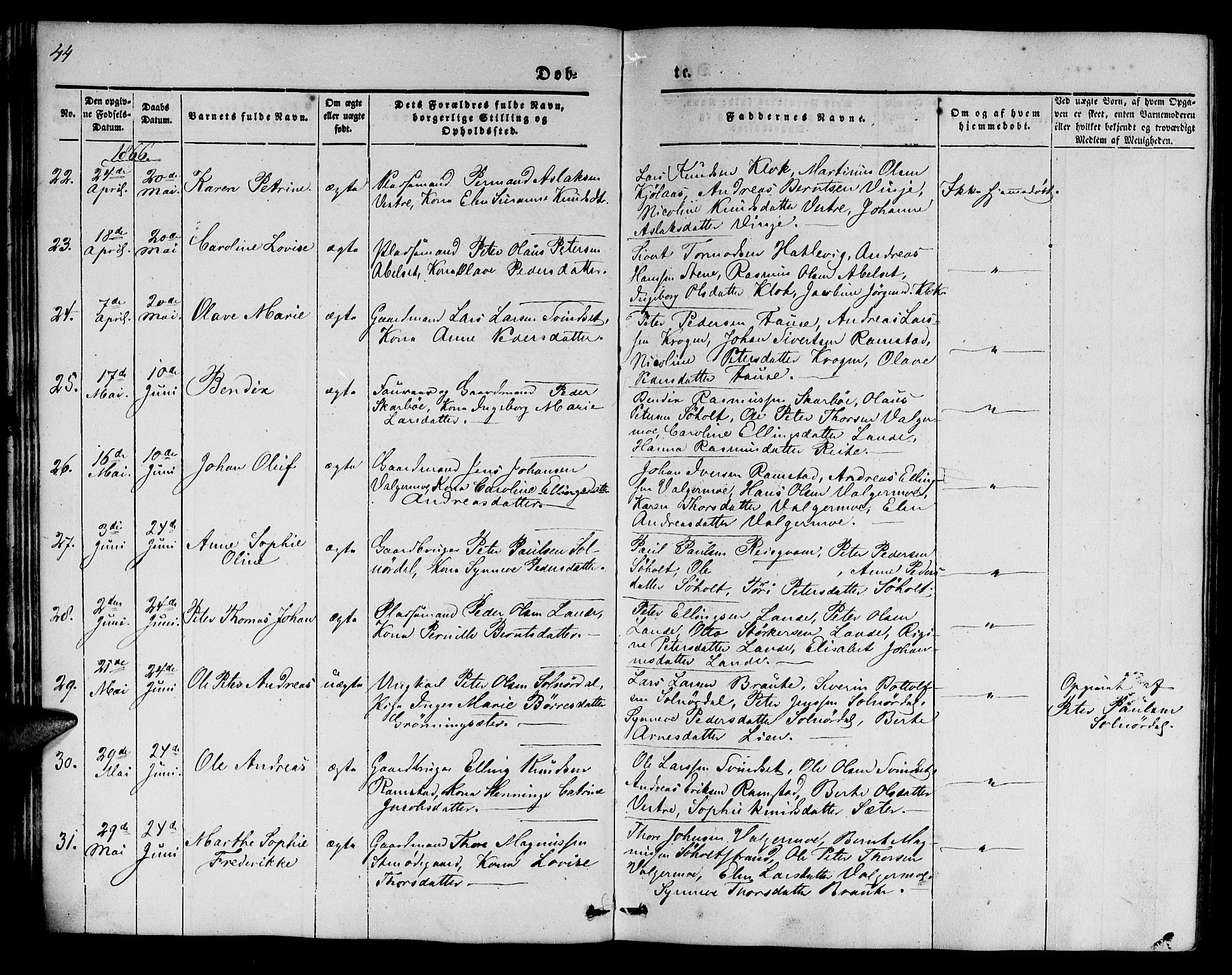 Ministerialprotokoller, klokkerbøker og fødselsregistre - Møre og Romsdal, SAT/A-1454/522/L0324: Klokkerbok nr. 522C03, 1854-1871, s. 44