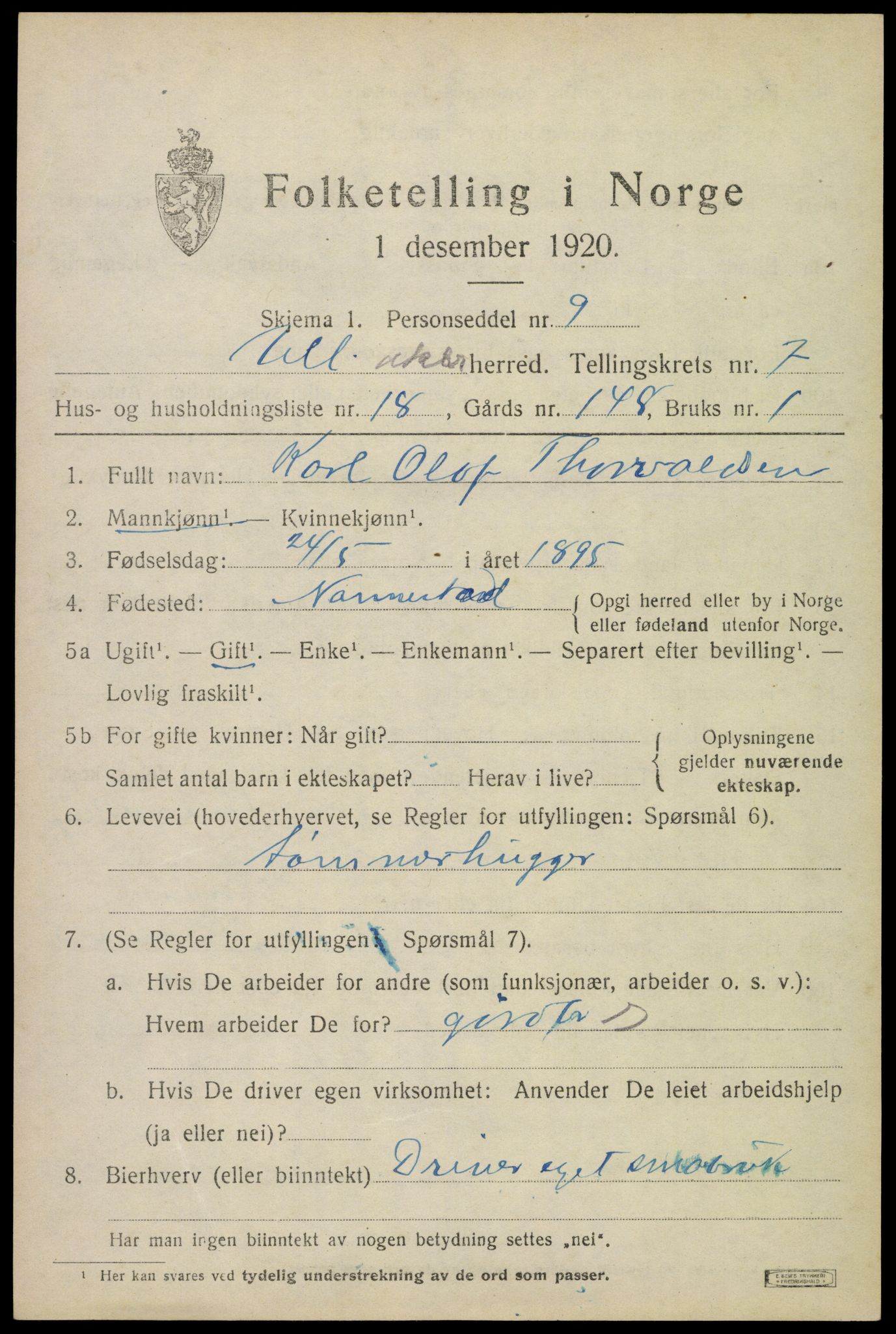 SAO, Folketelling 1920 for 0235 Ullensaker herred, 1920, s. 13153