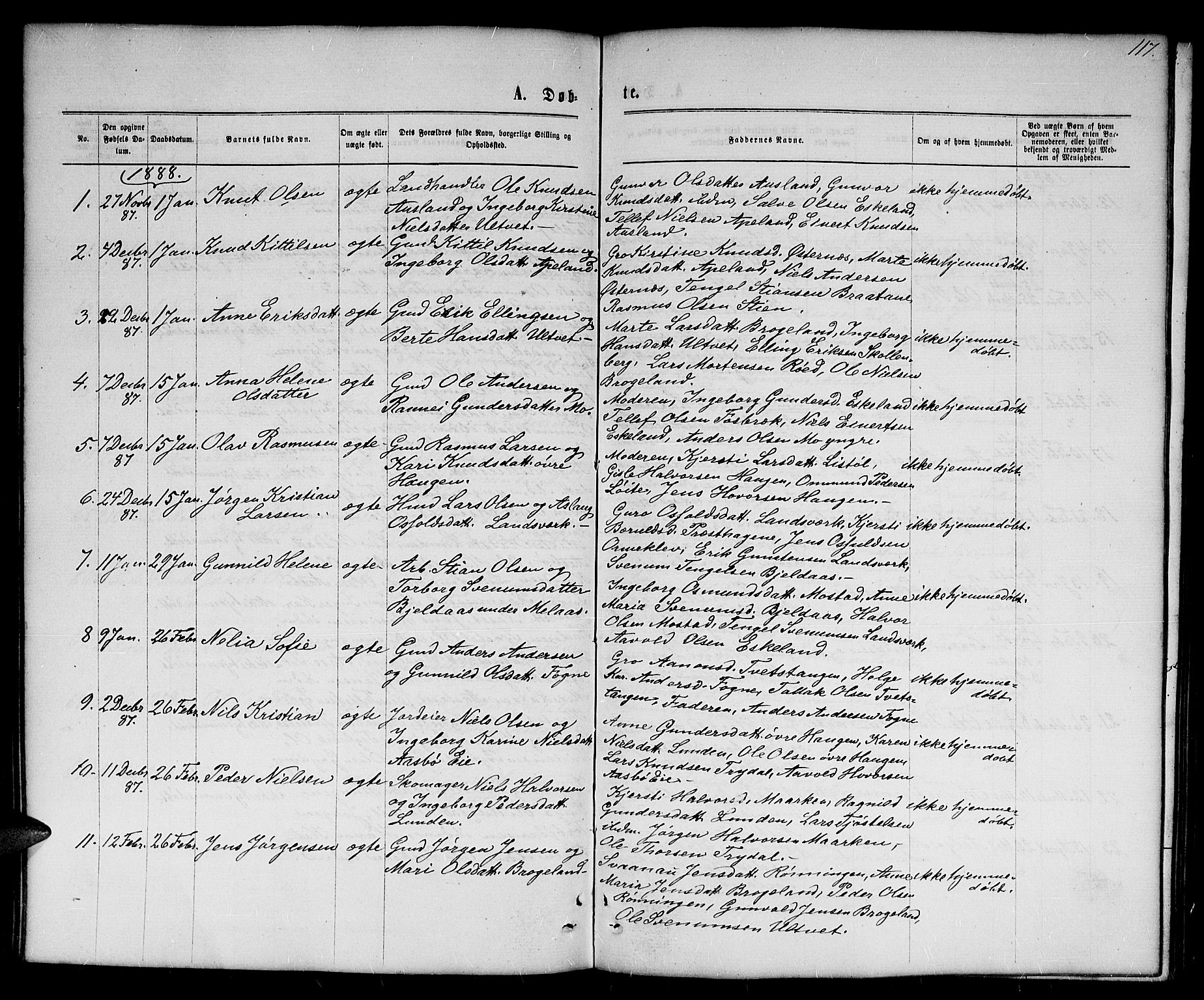 Gjerstad sokneprestkontor, AV/SAK-1111-0014/F/Fb/Fba/L0006: Klokkerbok nr. B 6, 1868-1890, s. 117