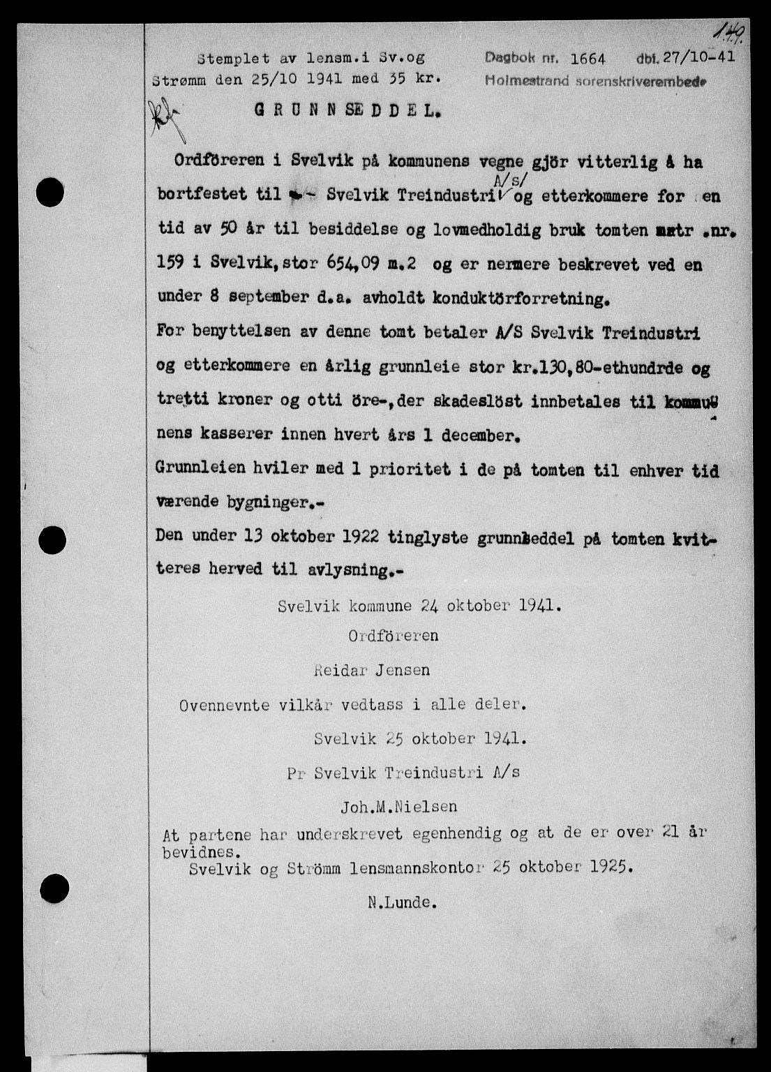 Holmestrand sorenskriveri, SAKO/A-67/G/Ga/Gaa/L0054: Pantebok nr. A-54, 1941-1942, Dagboknr: 1664/1941