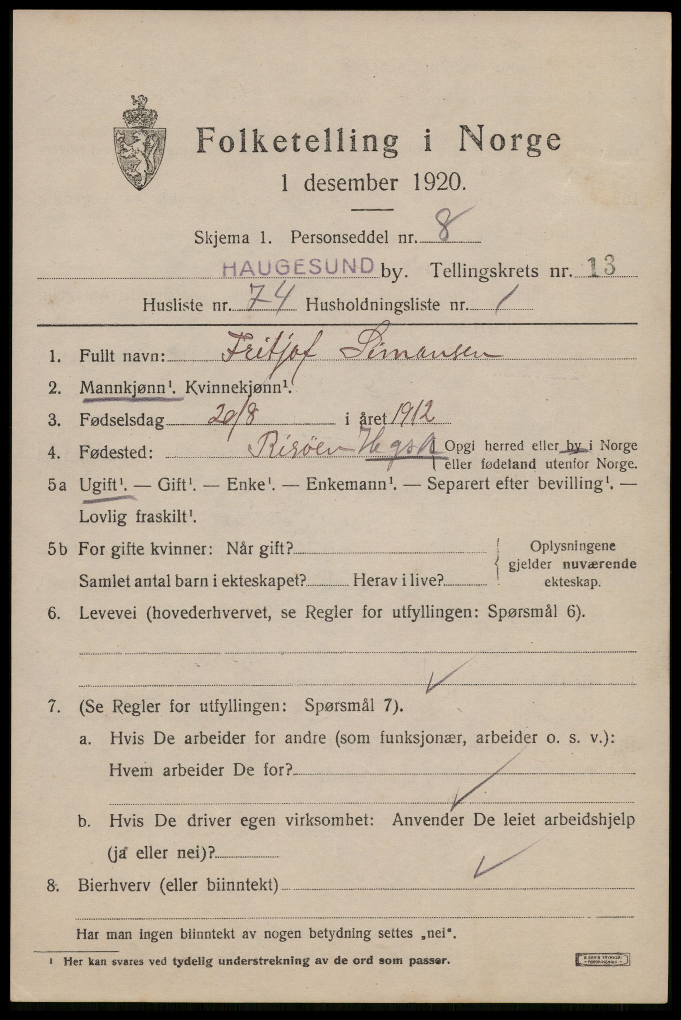 SAST, Folketelling 1920 for 1106 Haugesund kjøpstad, 1920, s. 42833
