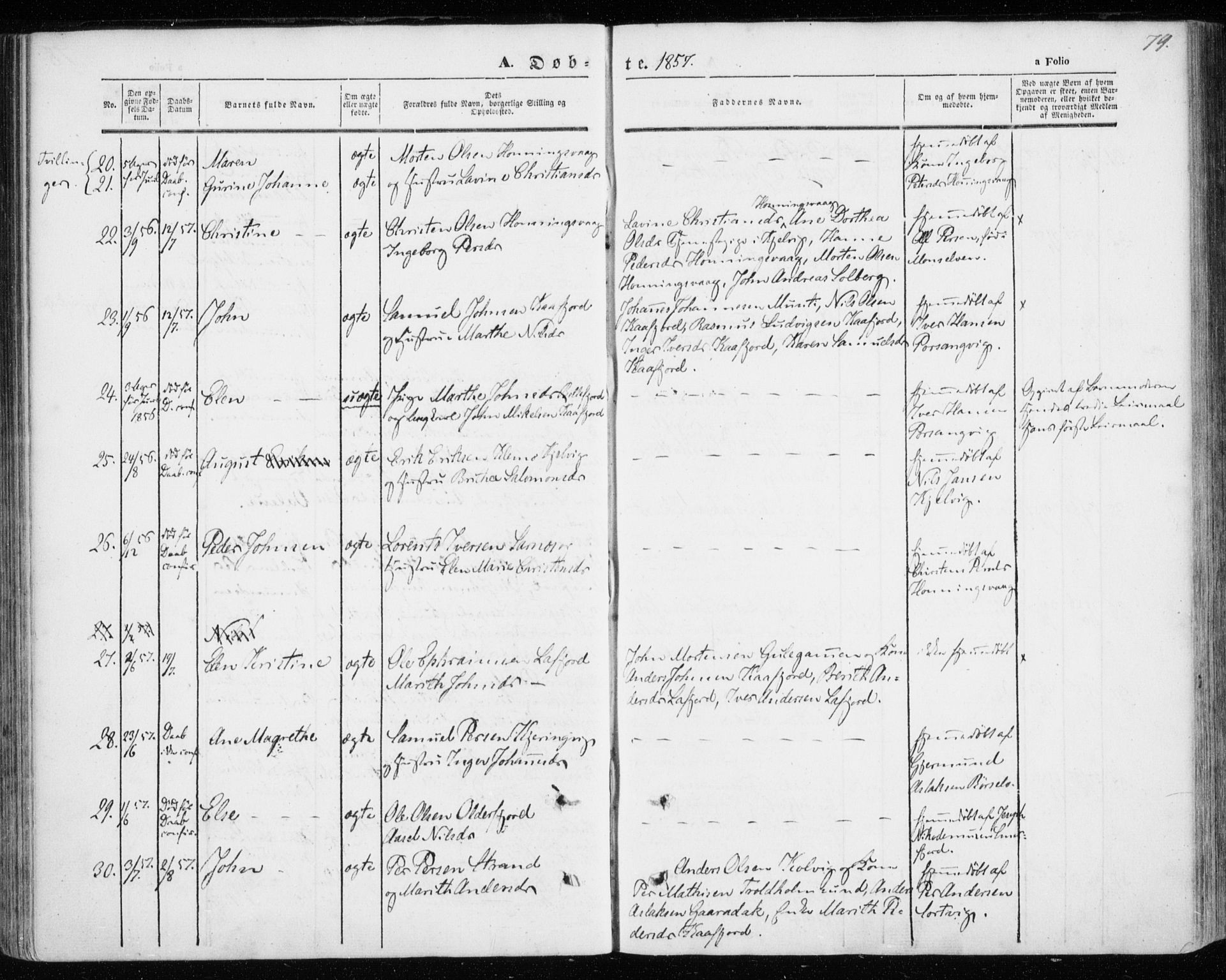 Kistrand/Porsanger sokneprestembete, AV/SATØ-S-1351/H/Ha/L0004.kirke: Ministerialbok nr. 4, 1843-1860, s. 79