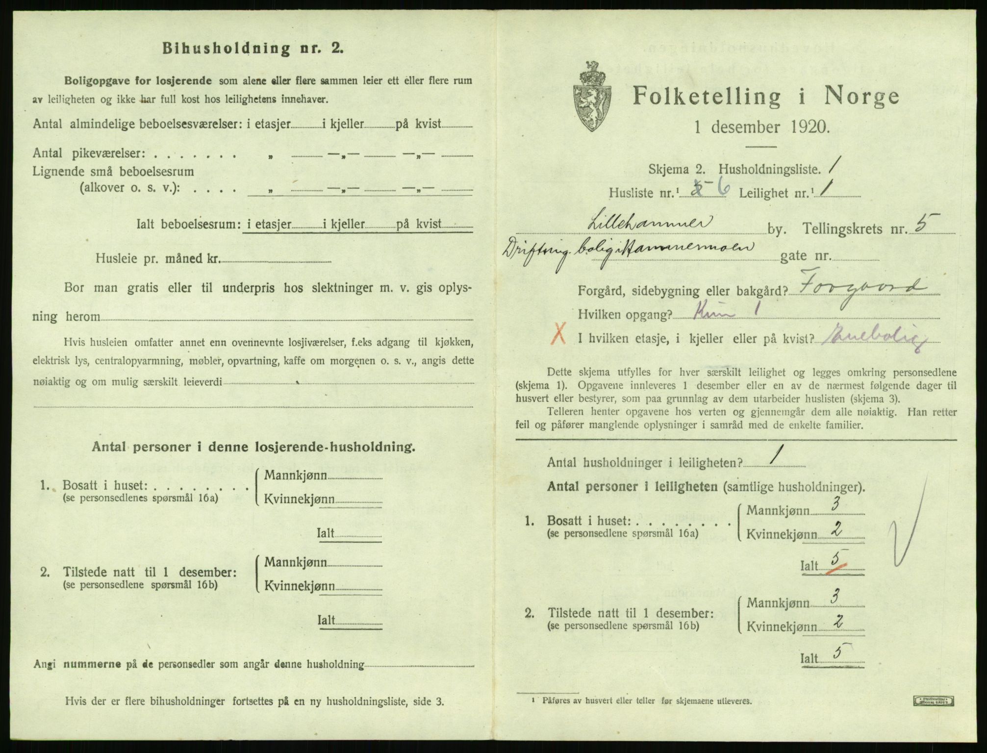 SAH, Folketelling 1920 for 0501 Lillehammer kjøpstad, 1920, s. 2218
