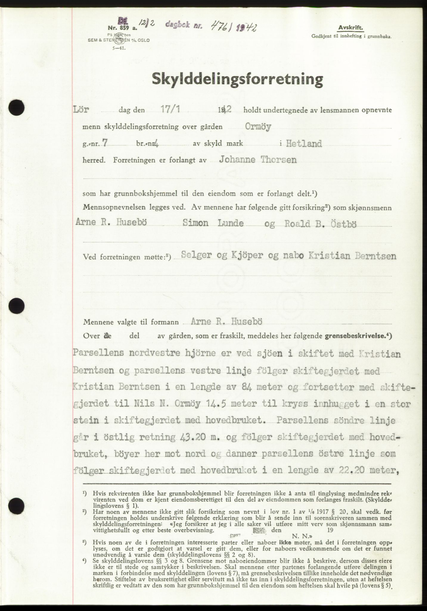 Jæren sorenskriveri, SAST/A-100310/03/G/Gba/L0082: Pantebok, 1942-1942, Dagboknr: 476/1942