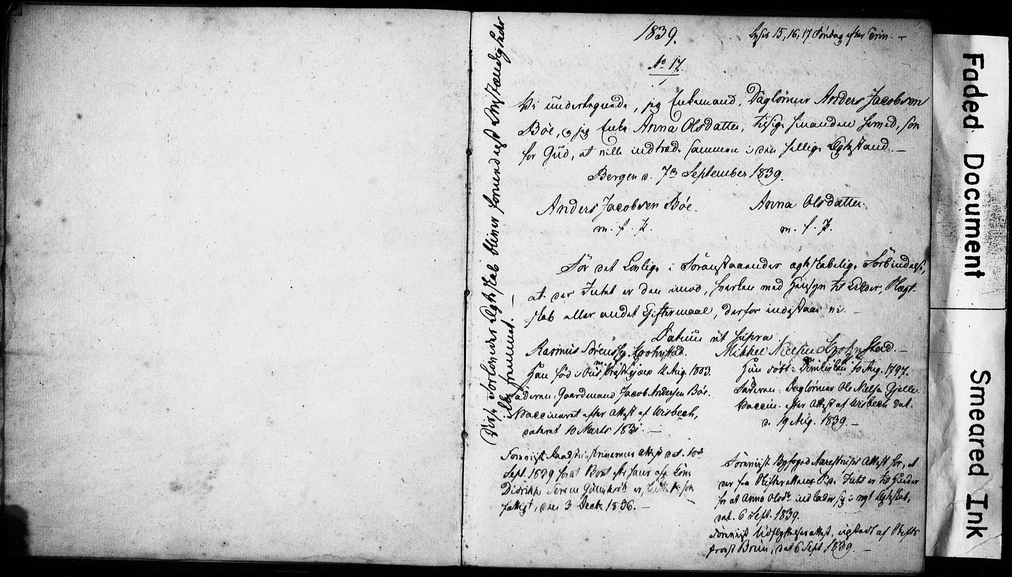 St. Jørgens hospital og Årstad sokneprestembete, AV/SAB-A-99934: Forlovererklæringer nr. II.5.2, 1839-1849, s. 1