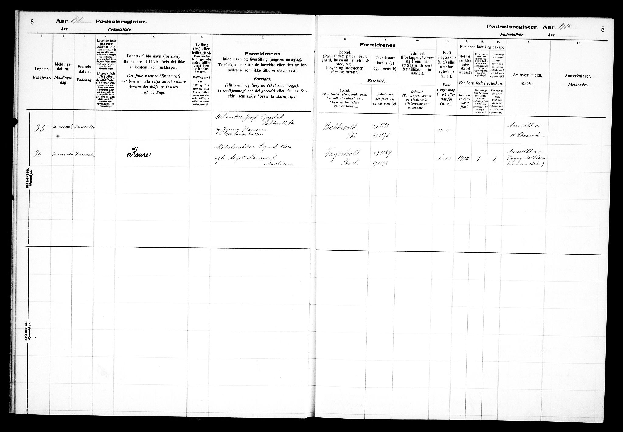 Kråkstad prestekontor Kirkebøker, AV/SAO-A-10125a/J/Jb/L0001: Fødselsregister nr. II 1, 1916-1936, s. 8