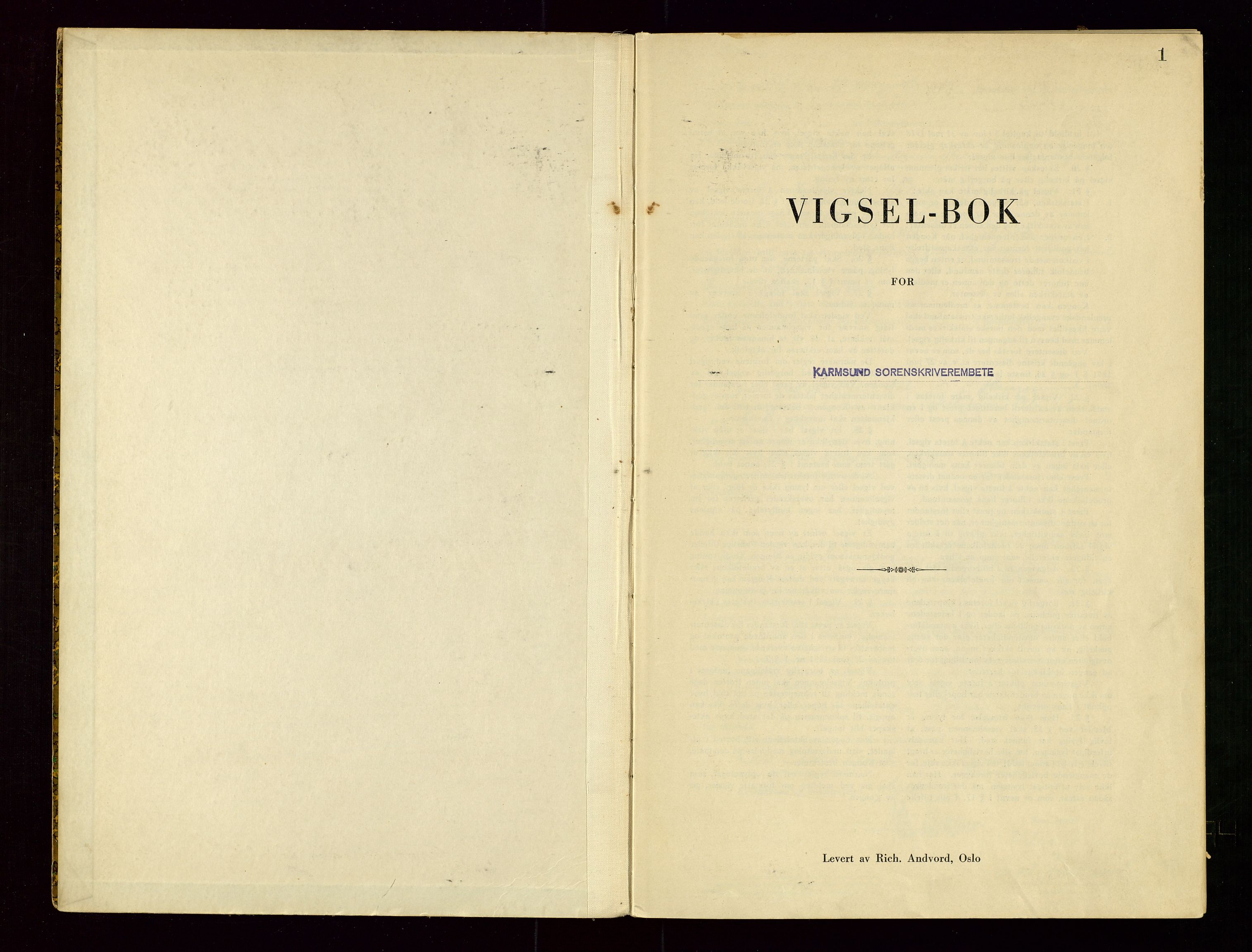 Karmsund sorenskriveri, SAST/A-100311/01/III/IIICBA/L0004: VIGSELSBOK, 1944-1948, s. 1