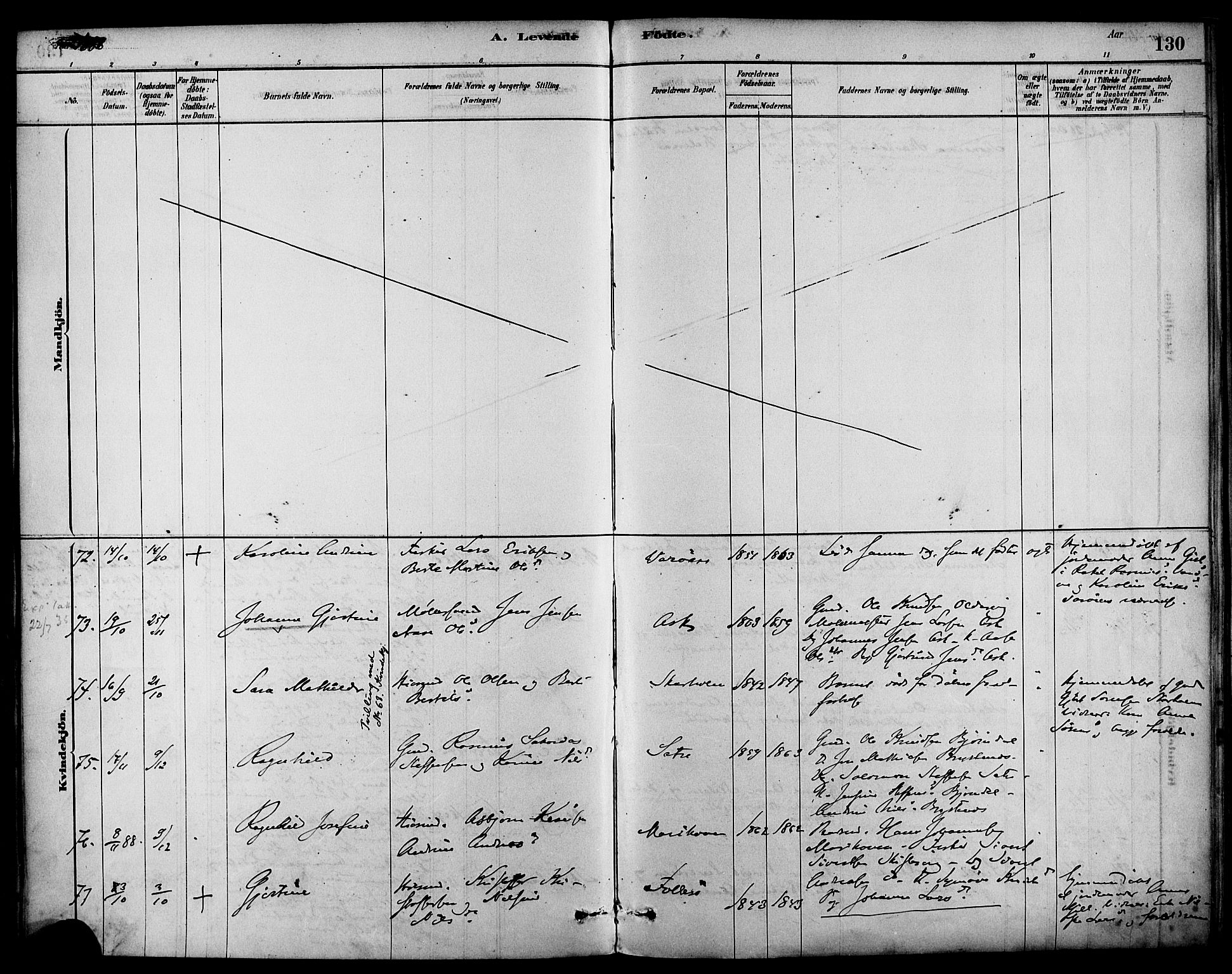 Askøy Sokneprestembete, AV/SAB-A-74101/H/Ha/Haa/Haab/L0001: Ministerialbok nr. B 1, 1878-1889, s. 130