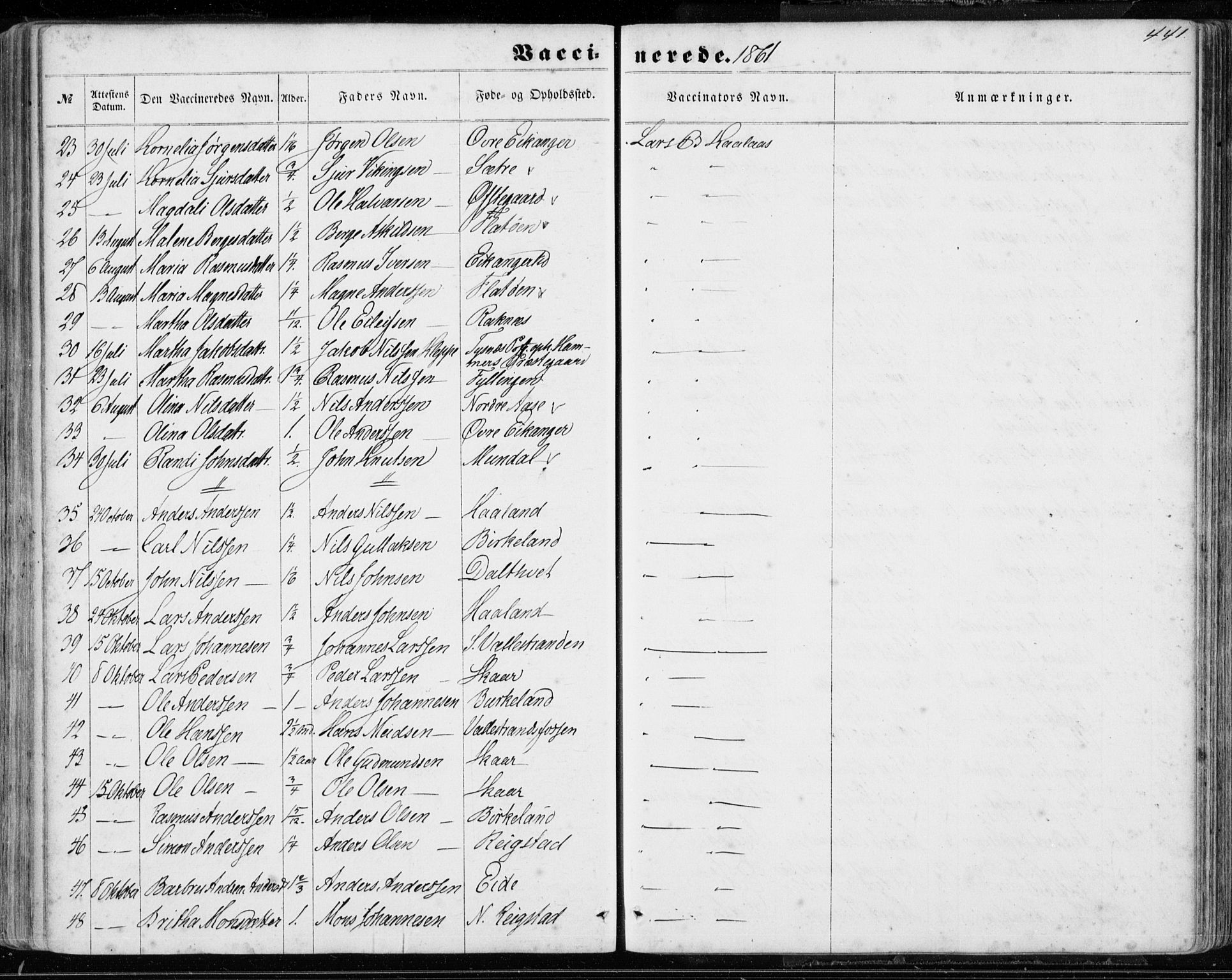 Hamre sokneprestembete, AV/SAB-A-75501/H/Ha/Haa/Haaa/L0014: Ministerialbok nr. A 14, 1858-1872, s. 441