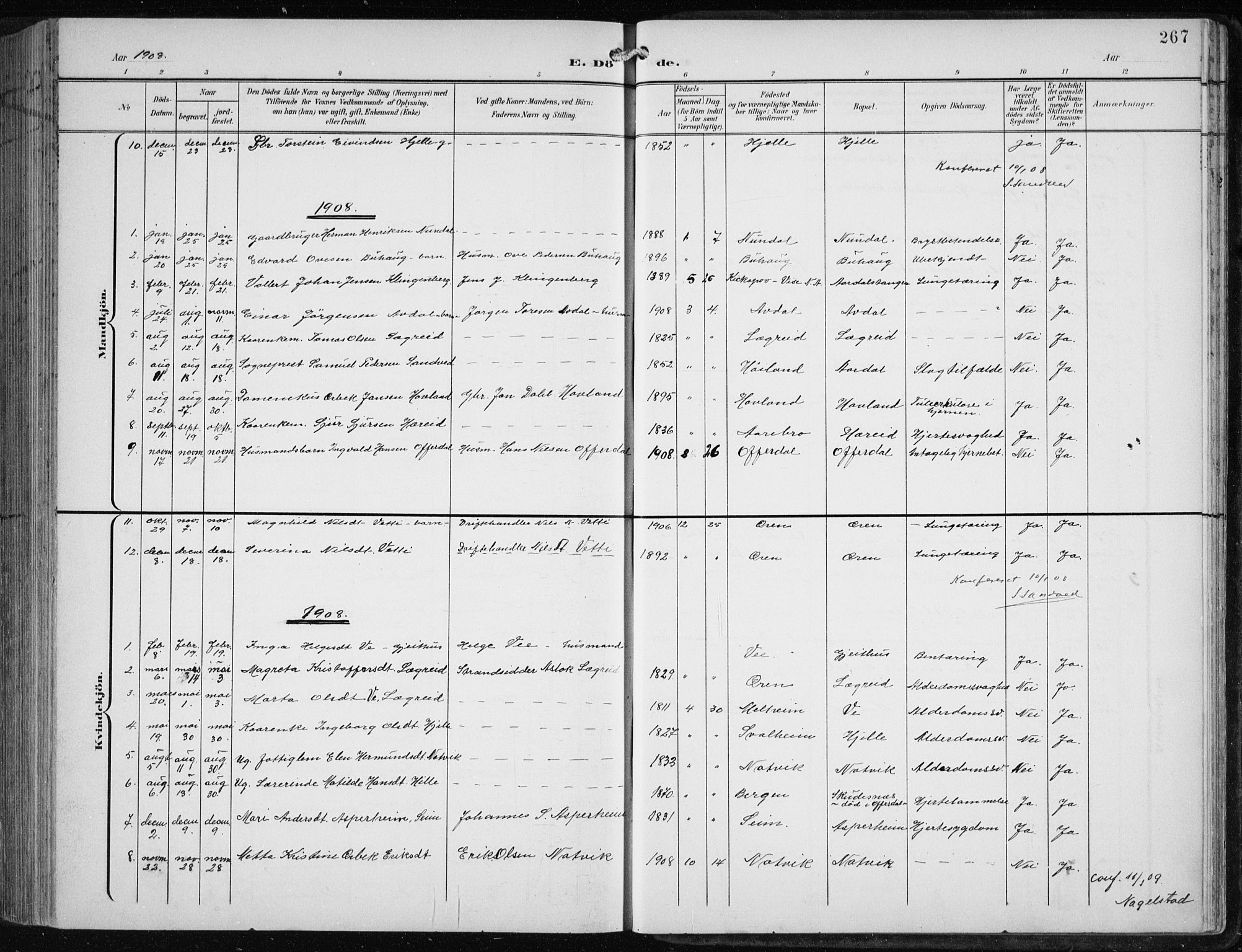 Årdal sokneprestembete, AV/SAB-A-81701: Klokkerbok nr. A 2, 1899-1939, s. 267