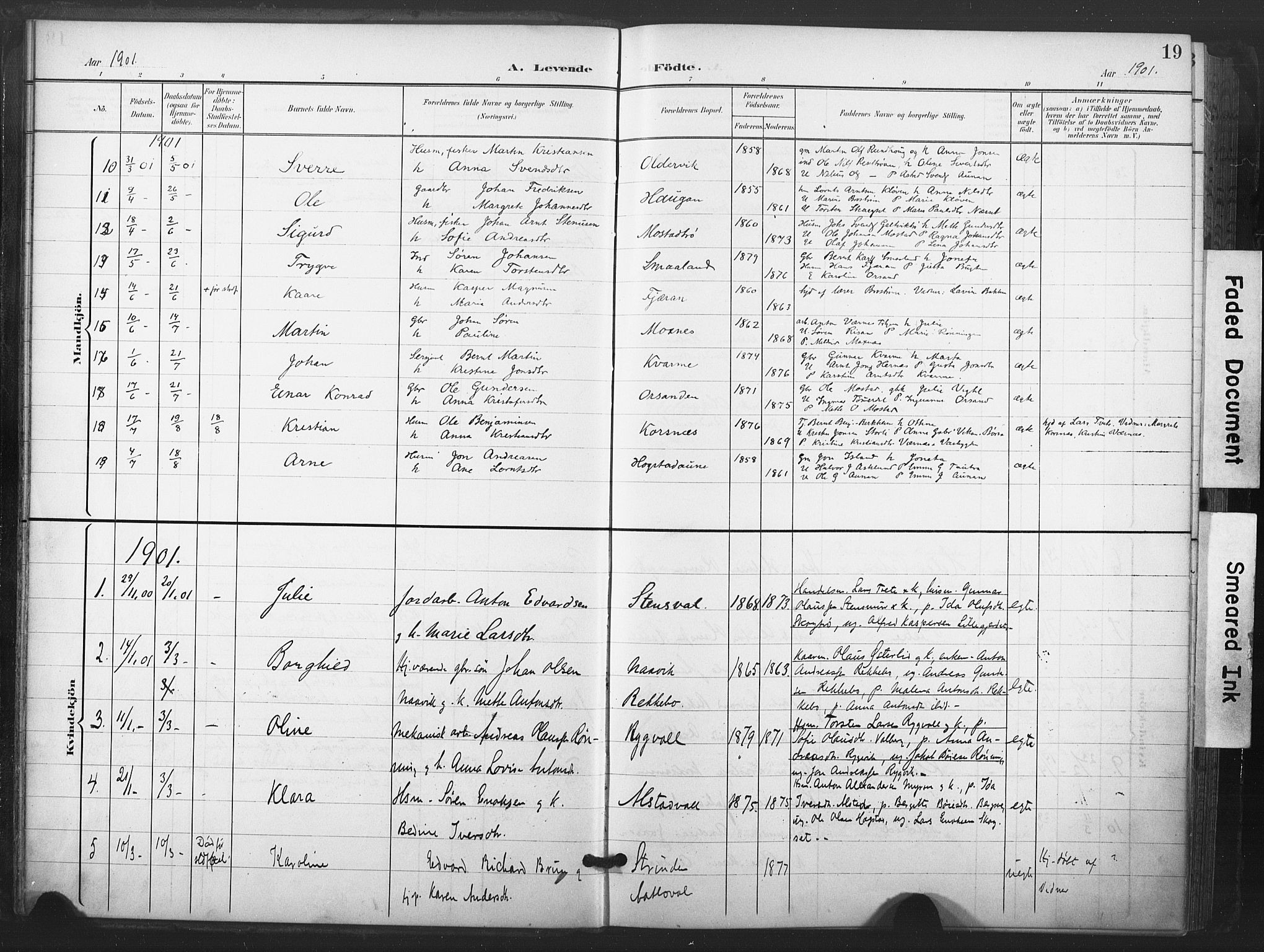 Ministerialprotokoller, klokkerbøker og fødselsregistre - Nord-Trøndelag, AV/SAT-A-1458/713/L0122: Ministerialbok nr. 713A11, 1899-1910, s. 19