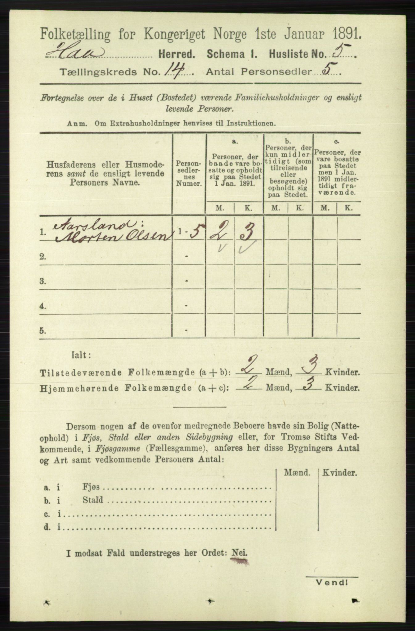 RA, Folketelling 1891 for 1119 Hå herred, 1891, s. 3325