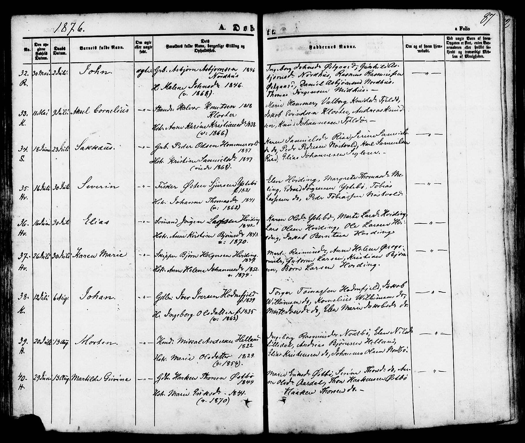 Rennesøy sokneprestkontor, AV/SAST-A -101827/H/Ha/Haa/L0006: Ministerialbok nr. A 6, 1860-1878, s. 87