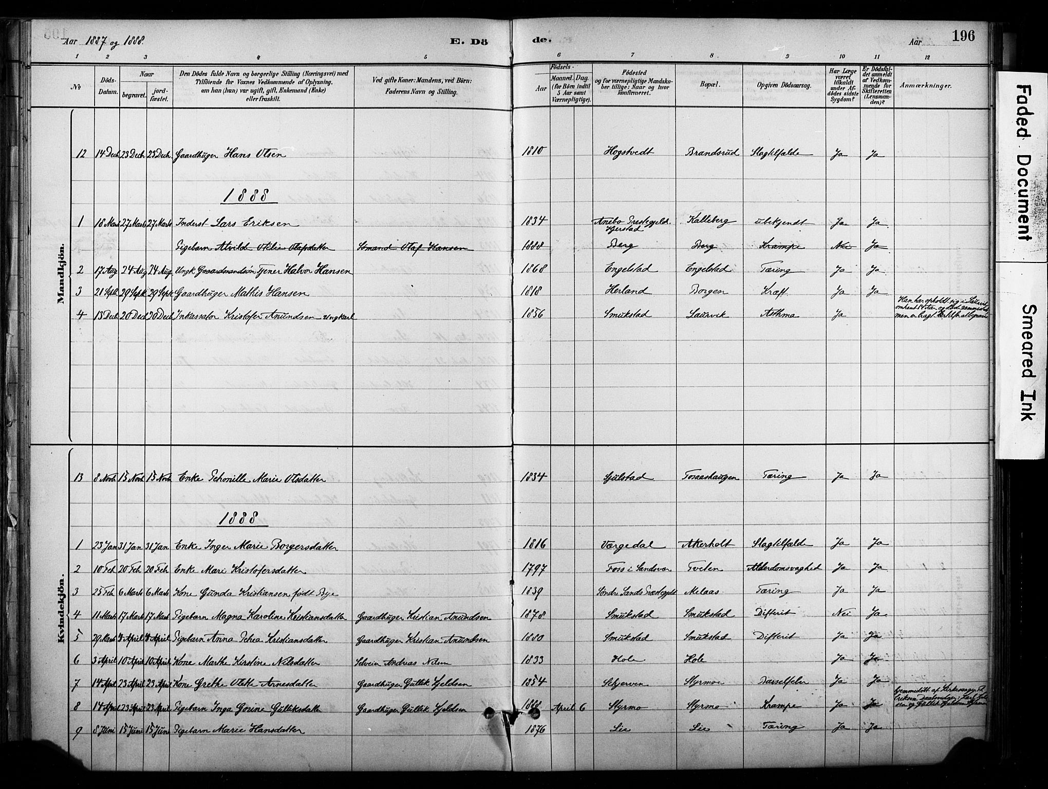 Lardal kirkebøker, AV/SAKO-A-350/F/Fb/L0001: Ministerialbok nr. II 1, 1881-1911, s. 196