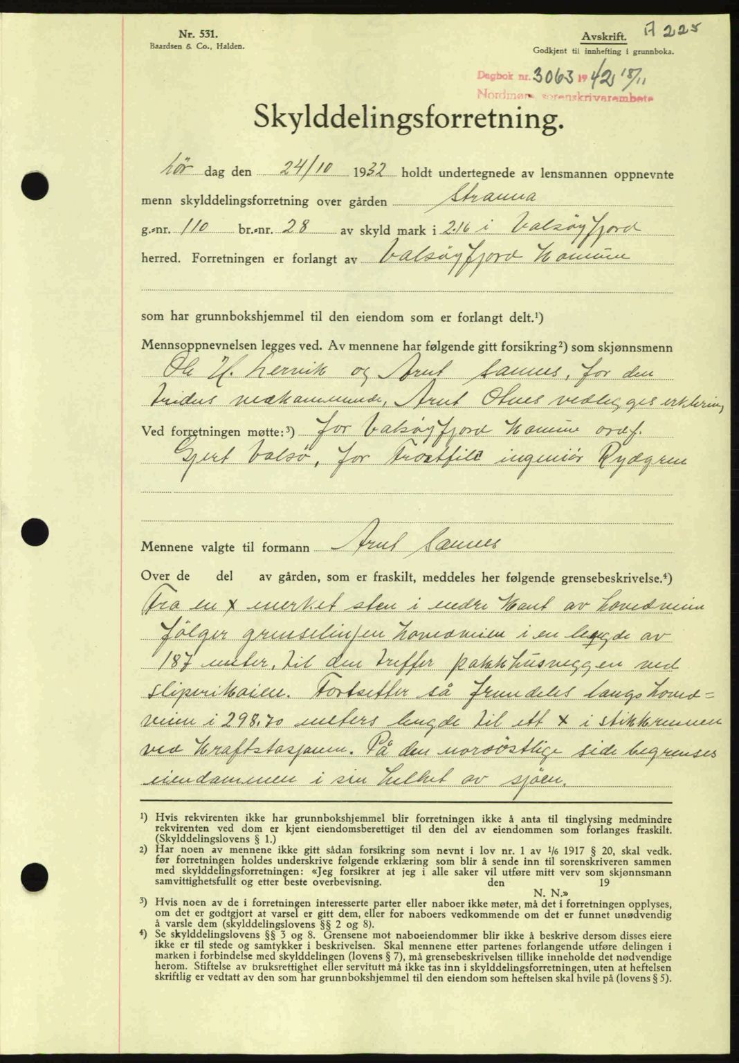 Nordmøre sorenskriveri, AV/SAT-A-4132/1/2/2Ca: Pantebok nr. A94, 1942-1943, Dagboknr: 3063/1942