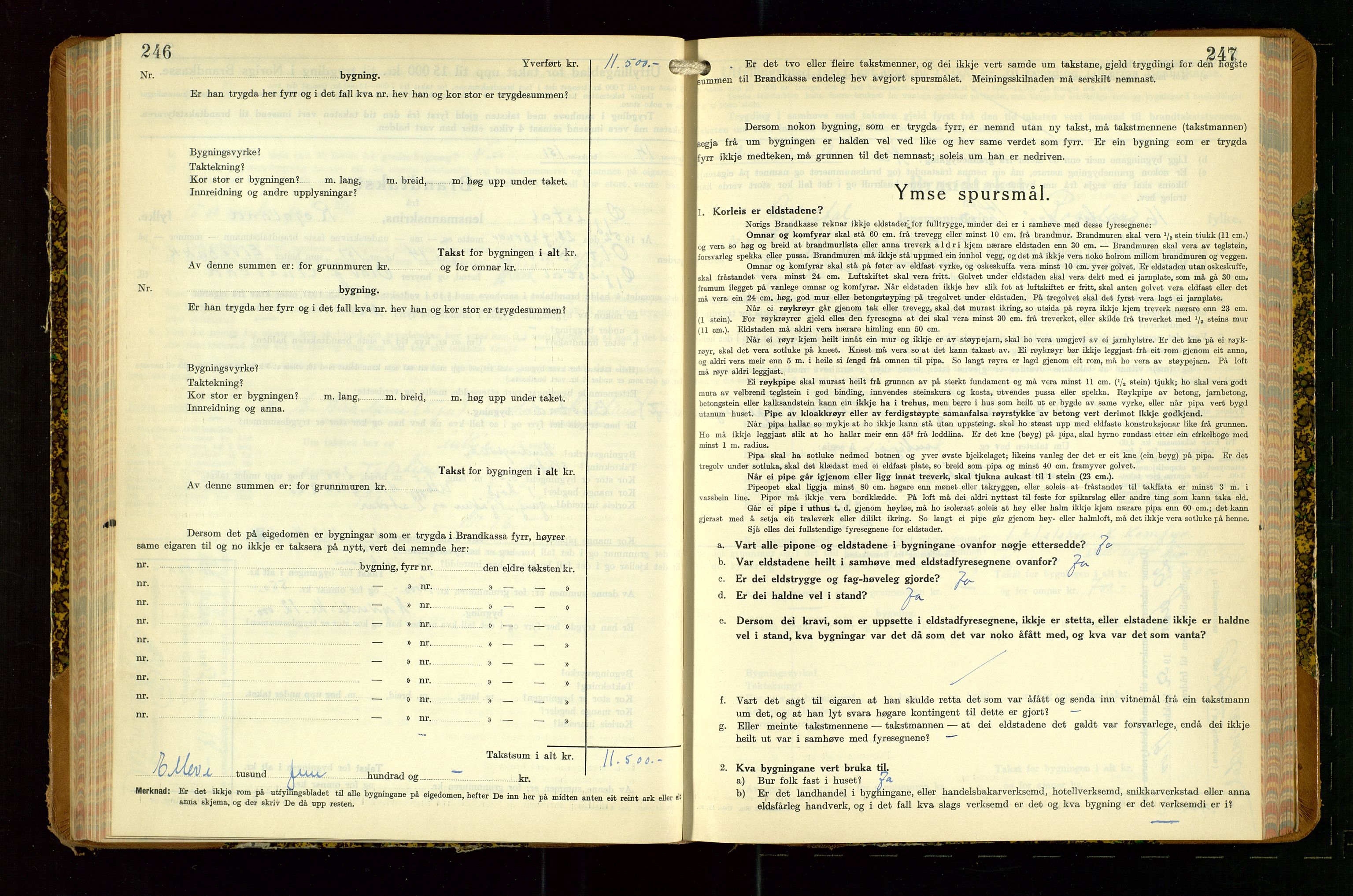 Gjesdal lensmannskontor, SAST/A-100441/Go/L0008: Branntakstskjemaprotokoll, 1937-1955, s. 246-247