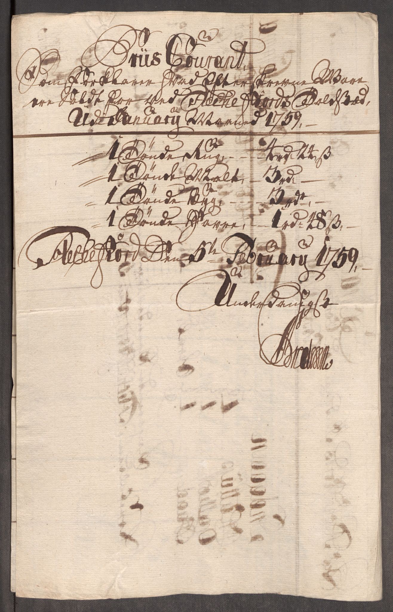 RA, Rentekammeret inntil 1814, Realistisk ordnet avdeling, Oe/L0006: [Ø1]: Priskuranter, 1758-1760, s. 620