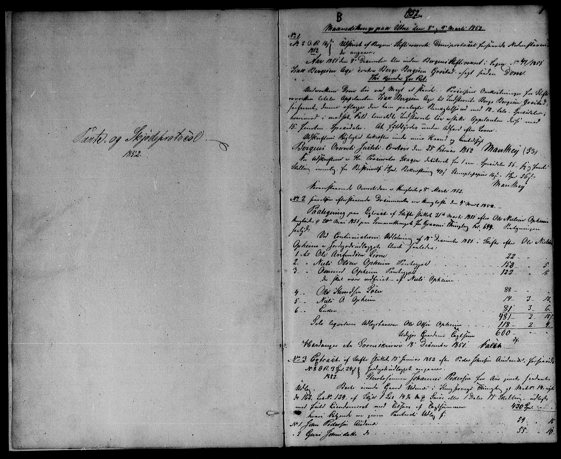 Hardanger og Voss sorenskriveri, SAB/A-2501/2/2B/2Be/L0005: Pantebok nr. II.B.e.5, 1852-1860, s. 1