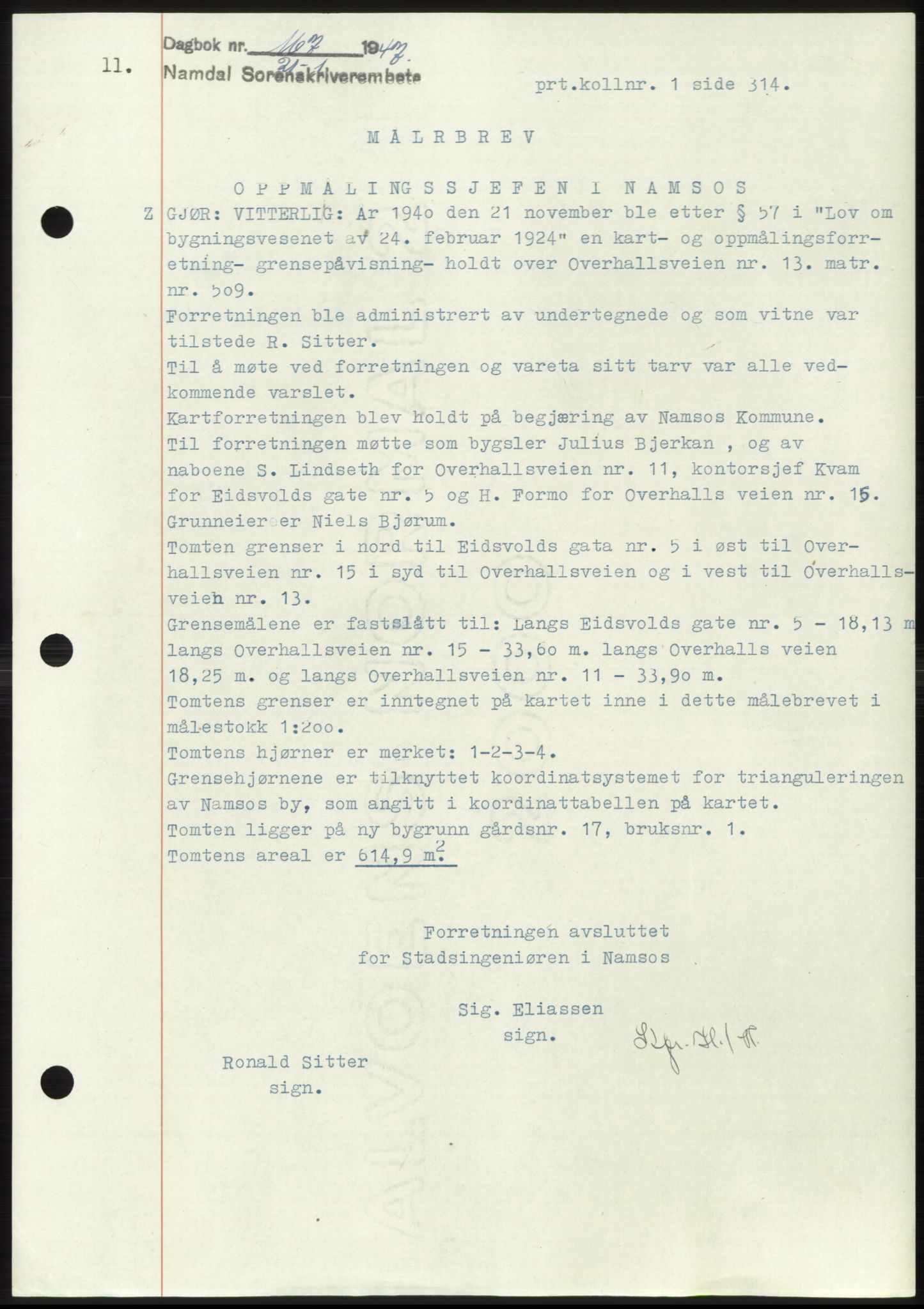Namdal sorenskriveri, SAT/A-4133/1/2/2C: Pantebok nr. -, 1946-1947, Dagboknr: 167/1947