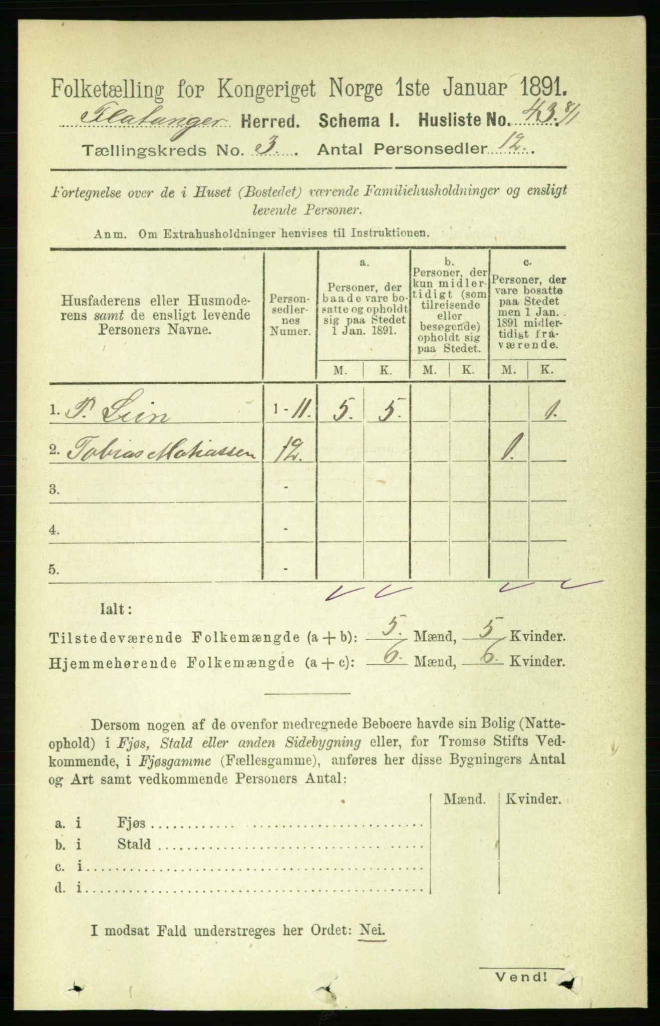 RA, Folketelling 1891 for 1749 Flatanger herred, 1891, s. 1318