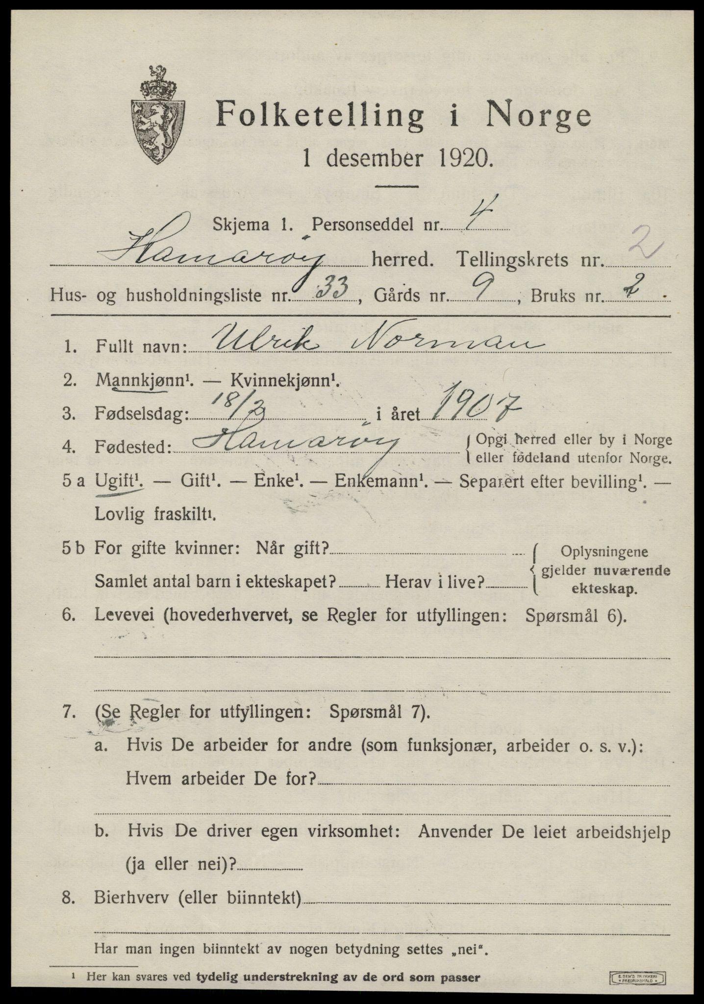 SAT, Folketelling 1920 for 1849 Hamarøy herred, 1920, s. 1824