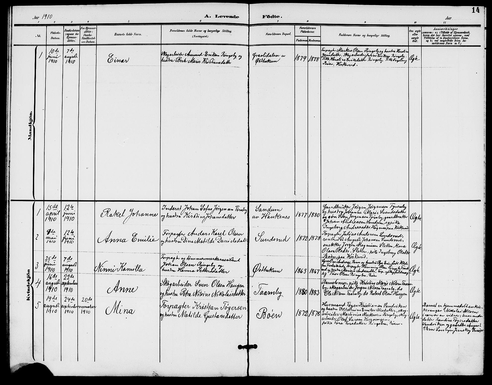 Rødenes prestekontor Kirkebøker, AV/SAO-A-2005/G/Gb/L0001: Klokkerbok nr. II 1, 1901-1910, s. 14