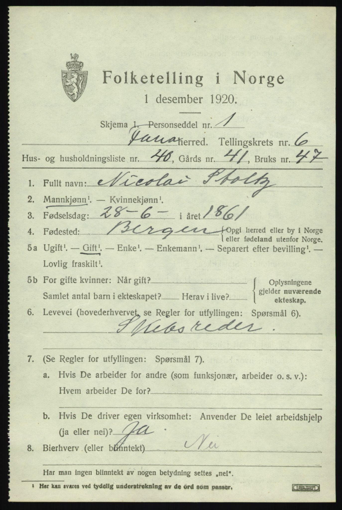 SAB, Folketelling 1920 for 1249 Fana herred, 1920, s. 10679