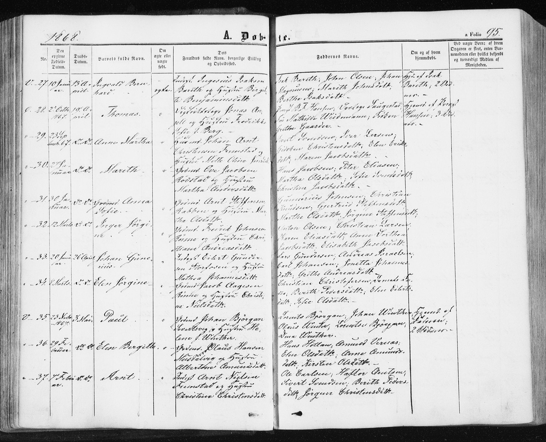 Ministerialprotokoller, klokkerbøker og fødselsregistre - Sør-Trøndelag, SAT/A-1456/659/L0737: Ministerialbok nr. 659A07, 1857-1875, s. 95