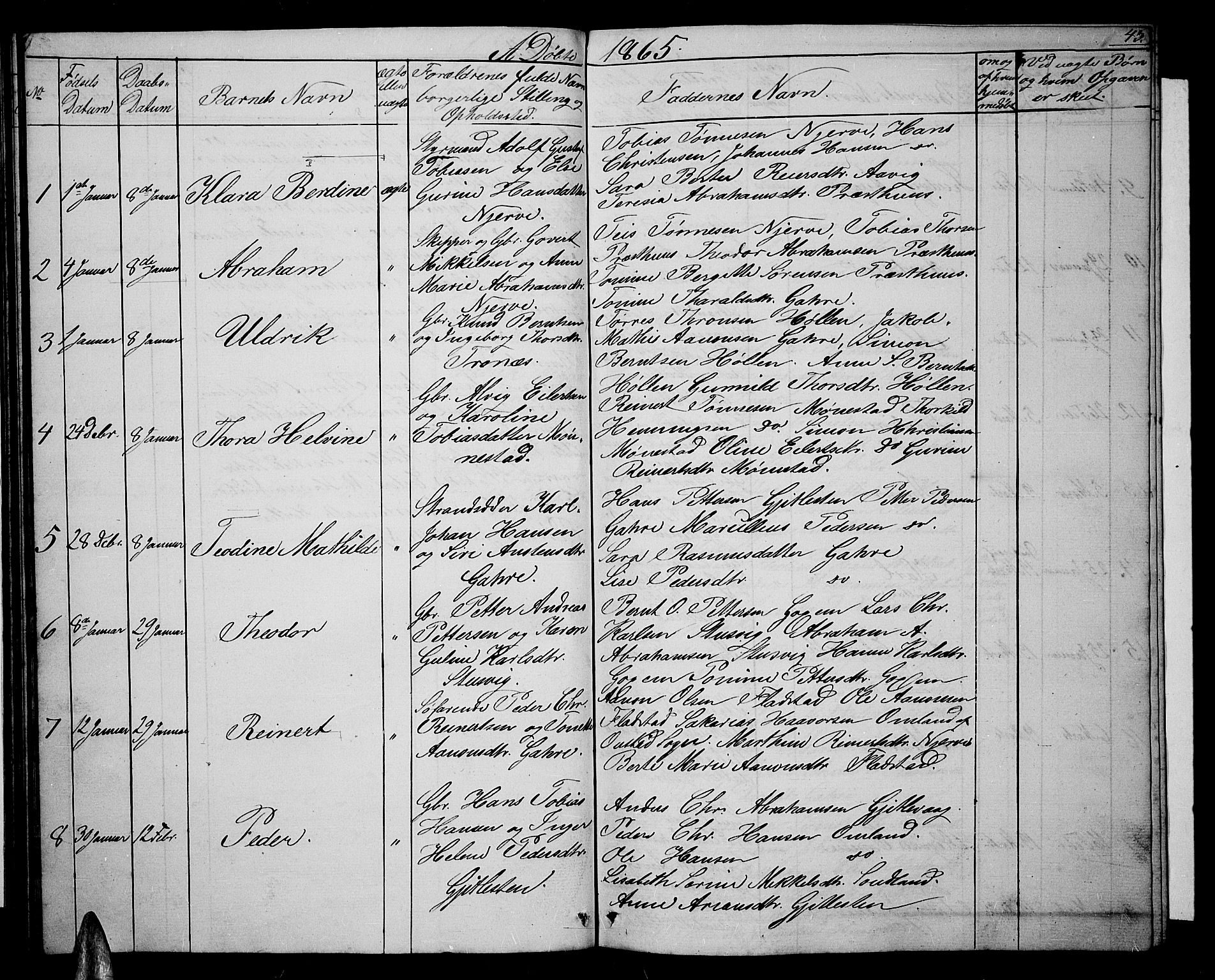 Sør-Audnedal sokneprestkontor, AV/SAK-1111-0039/F/Fb/Fba/L0002: Klokkerbok nr. B 2, 1853-1878, s. 43