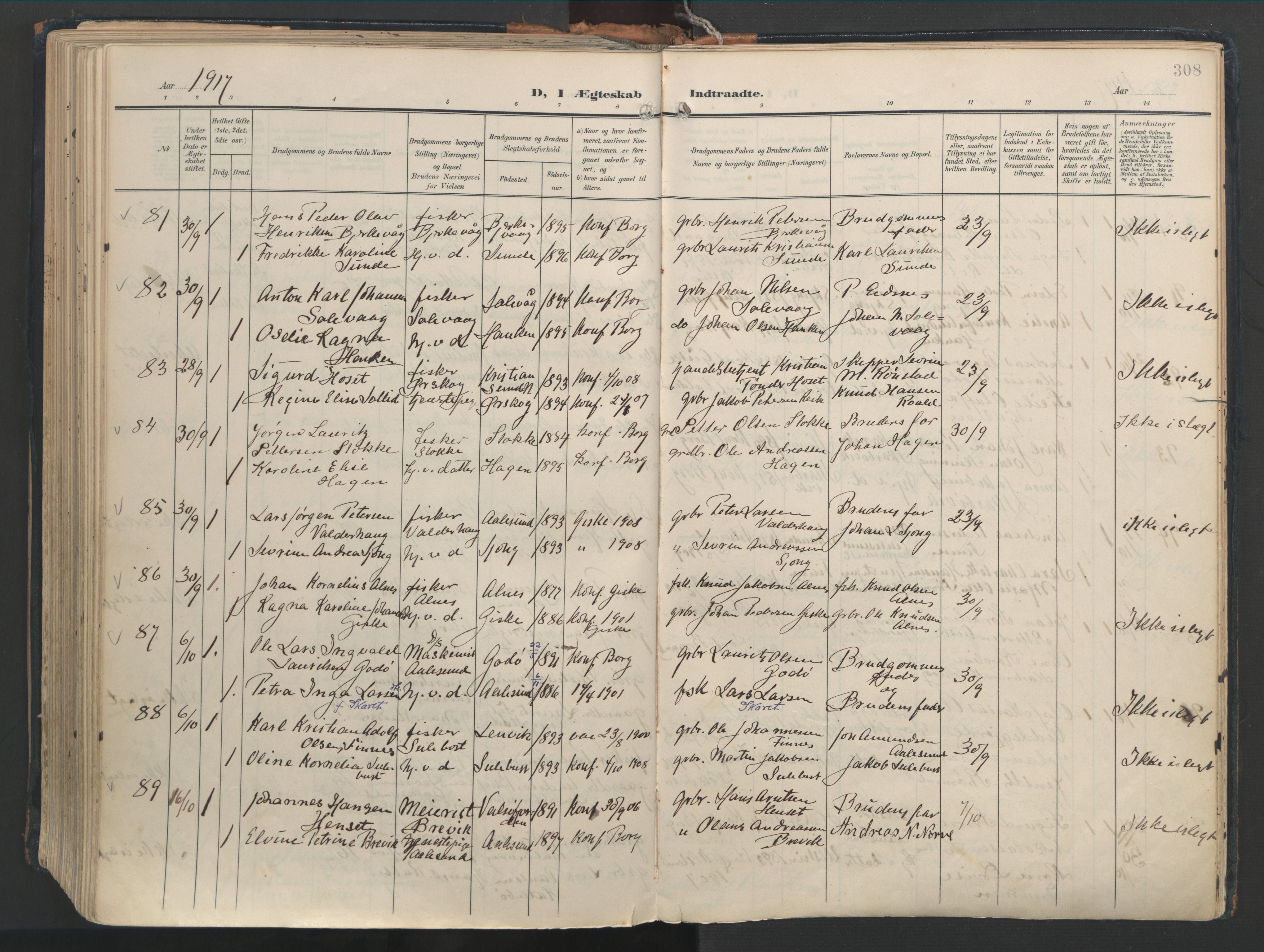 Ministerialprotokoller, klokkerbøker og fødselsregistre - Møre og Romsdal, AV/SAT-A-1454/528/L0411: Ministerialbok nr. 528A20, 1907-1920, s. 308