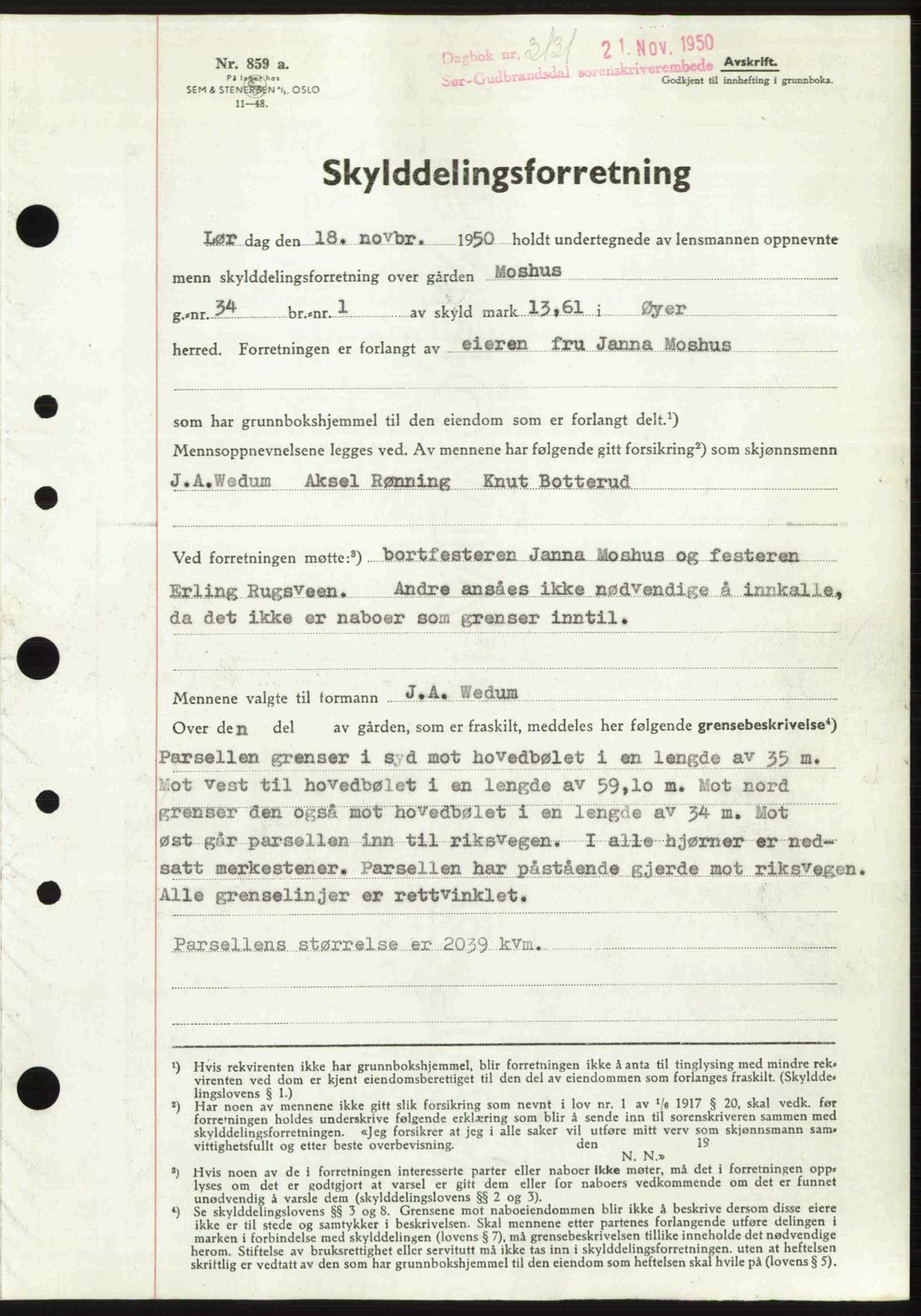 Sør-Gudbrandsdal tingrett, SAH/TING-004/H/Hb/Hbd/L0029: Pantebok nr. A29, 1950-1950, Dagboknr: 3131/1950