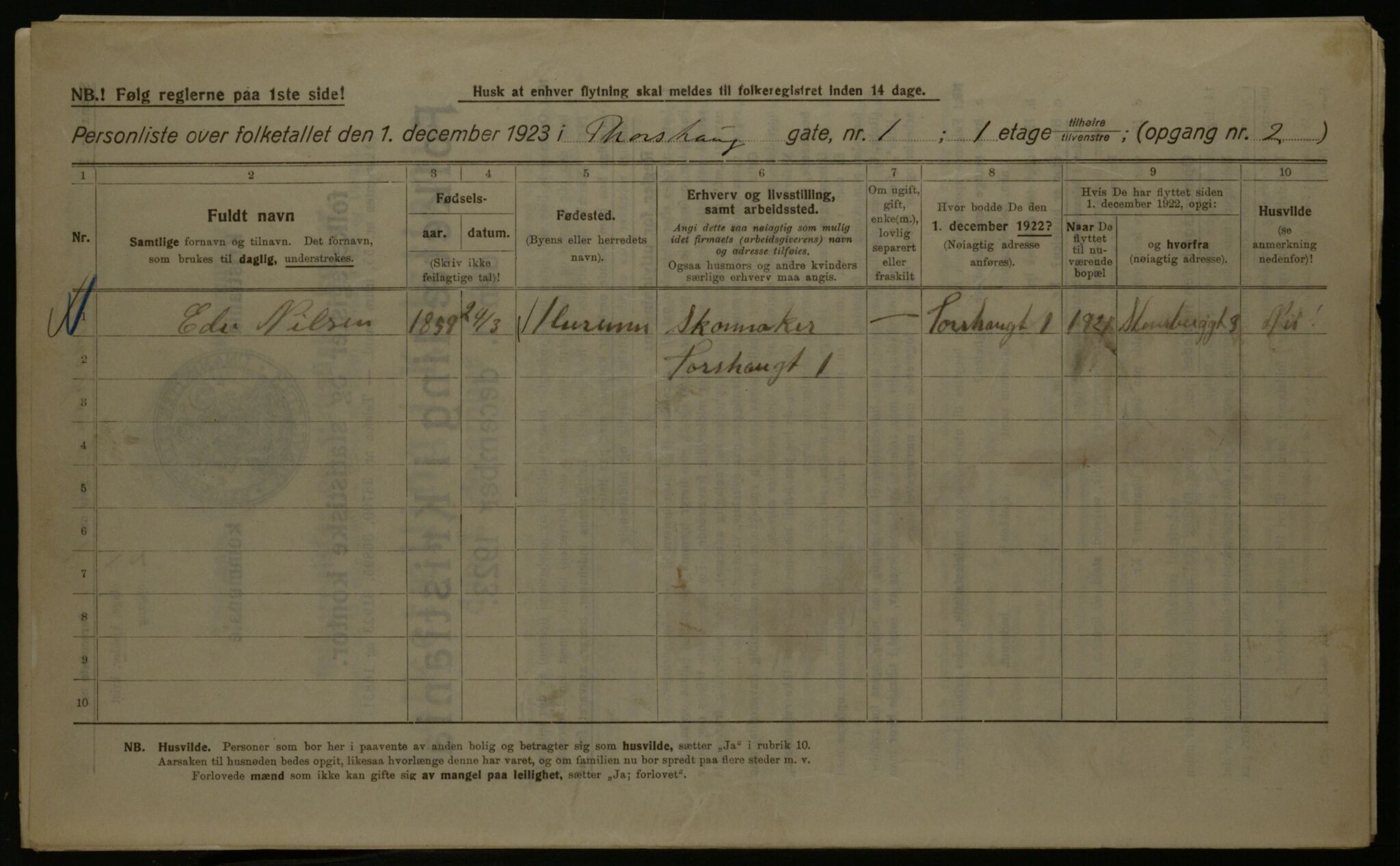 OBA, Kommunal folketelling 1.12.1923 for Kristiania, 1923, s. 126170